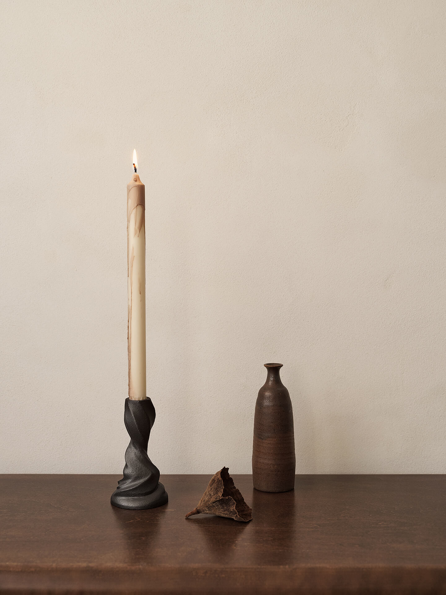 Beige kaarsenset DRYP met roze