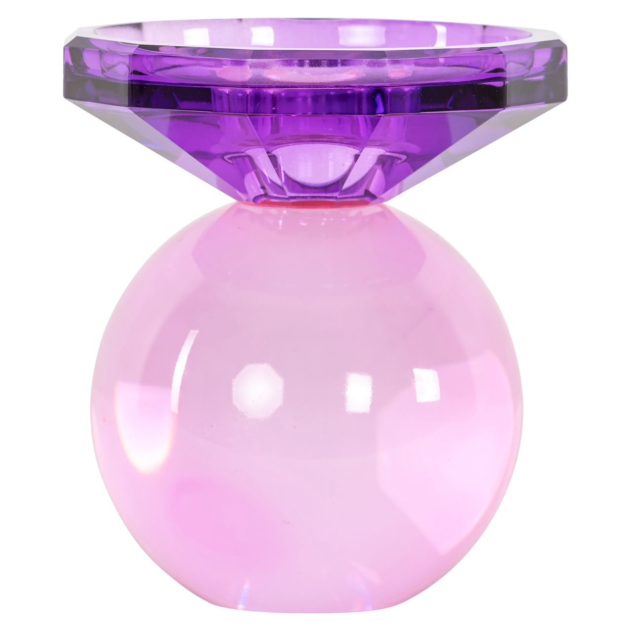 Glass Candle Holder UNA Purple with Pink