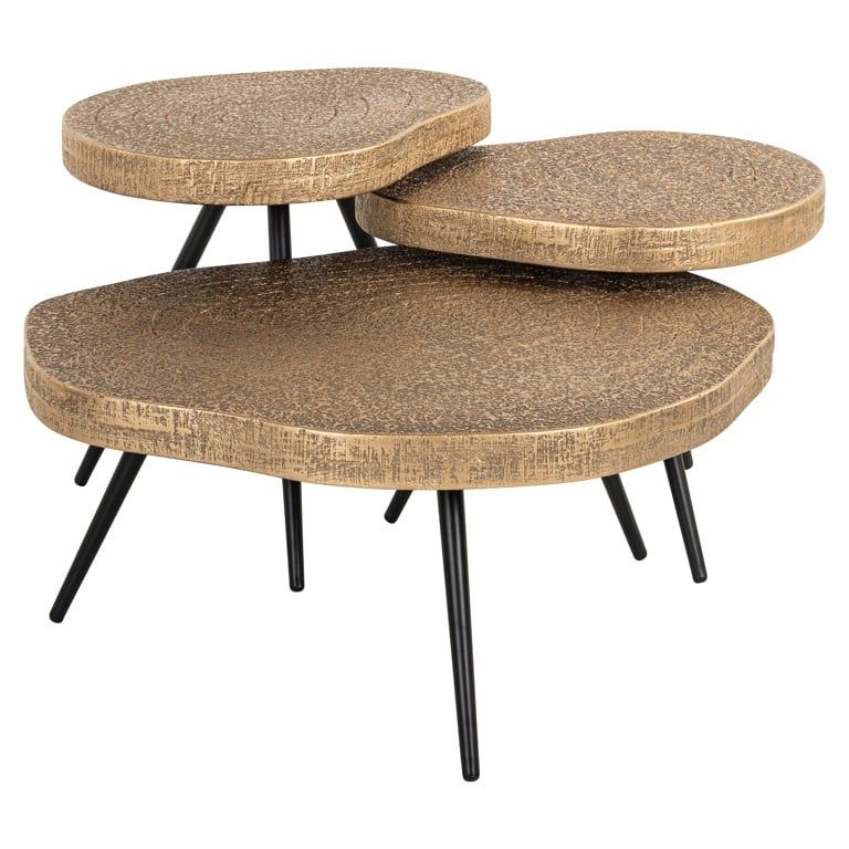 Zestaw stolików kawowych SYMBA antyczny złoty z czarną podstawą