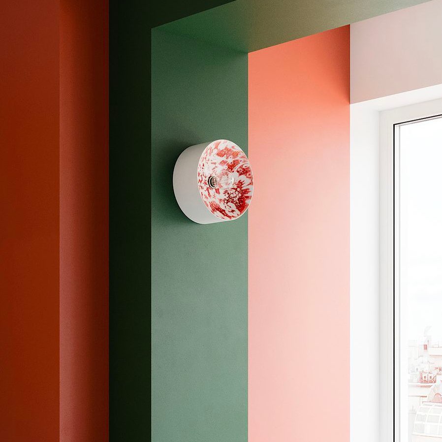 Ceramic wall lamp PI red plant pattern