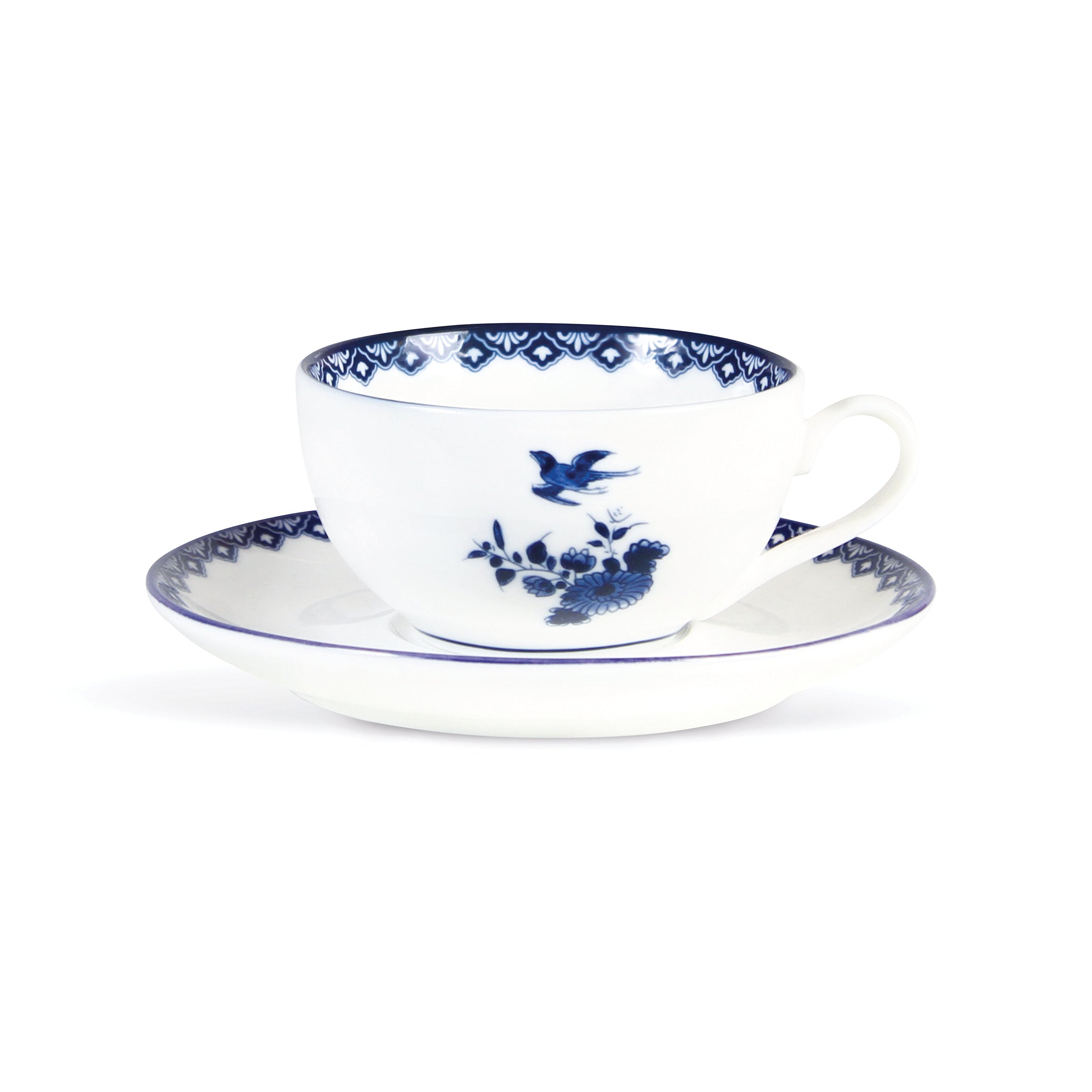 Tassen-Set mit Untertasse DELFTWARE weiß mit blauem Muster
