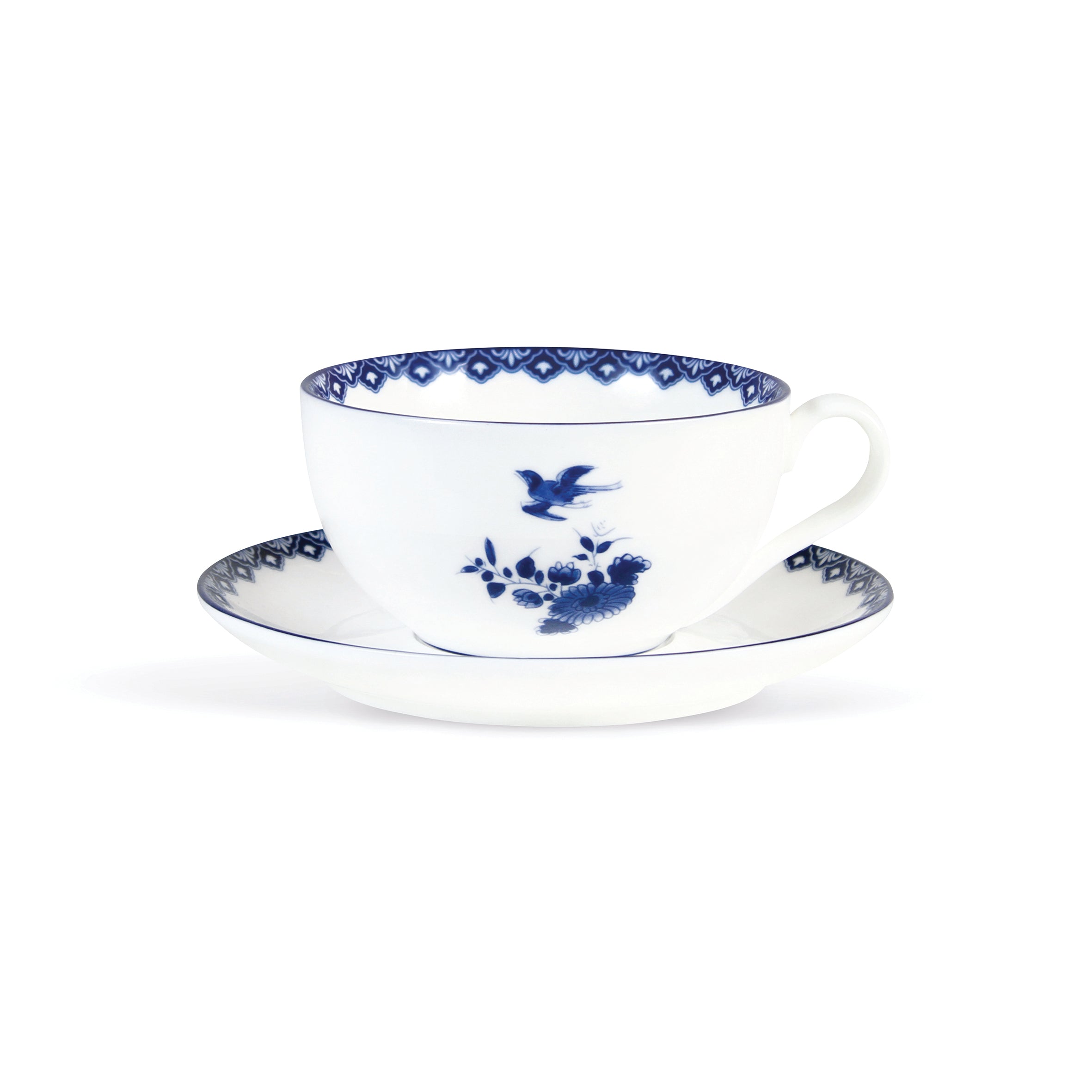 Tassen-Set mit Untertasse DELFTWARE weiß mit blauem Muster