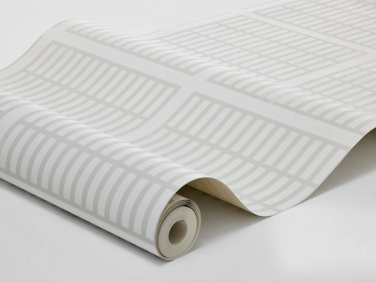 Geometrisch patroon behang ALVAR AALTO 14/6 wit met grijs