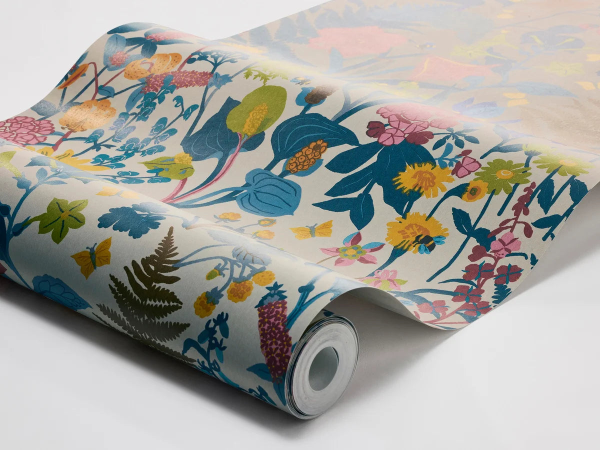 Beige wandtapijt met plantaal motief STUGRABATT in blauw