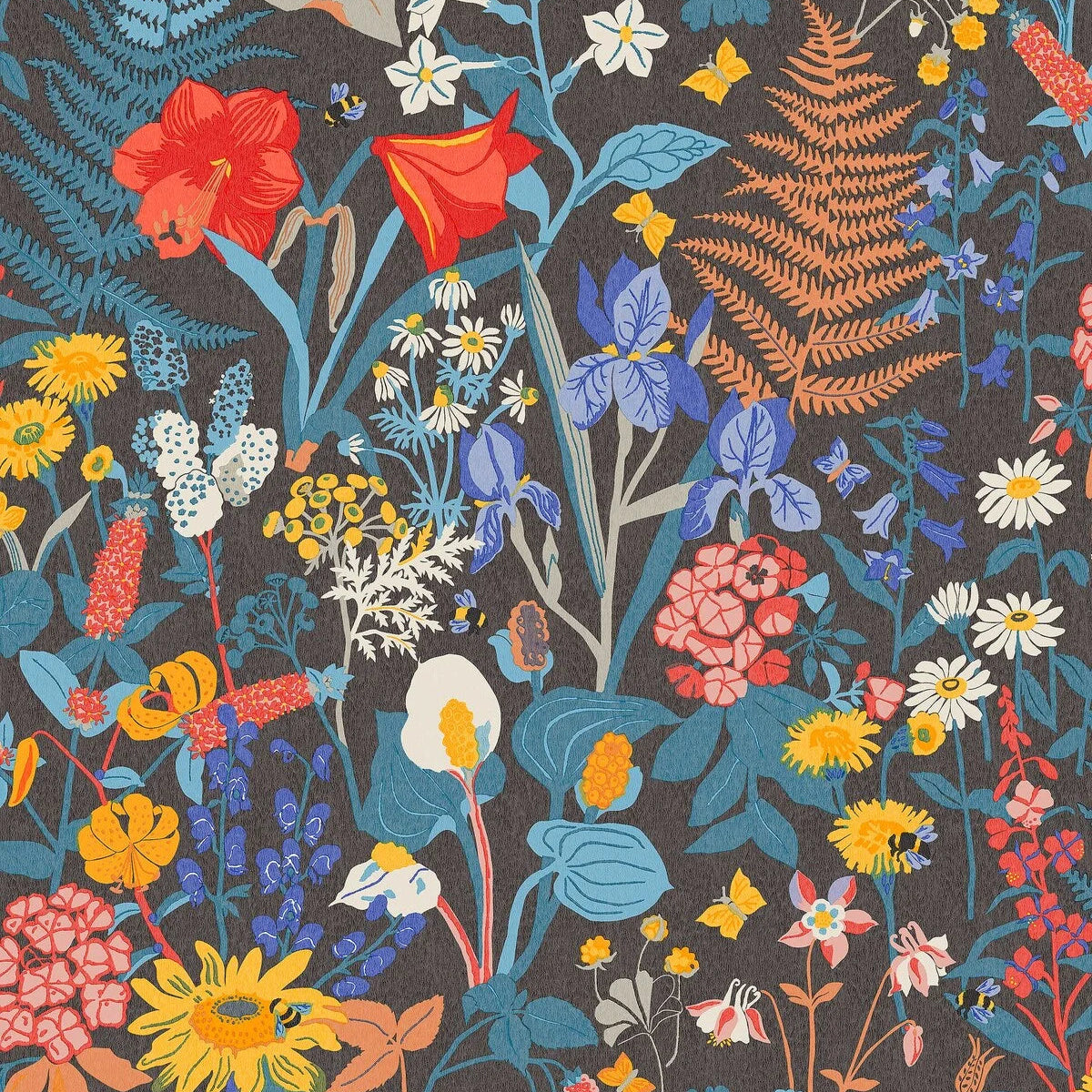 Behang met plantenmotief STUGRABATT blauw met geel