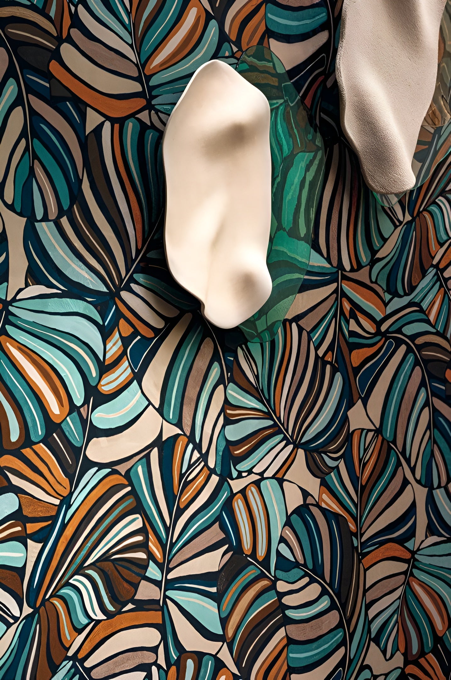 Textielbehang met tropisch bladerenmotief PACHIRA - CÉLADON groen met oranje