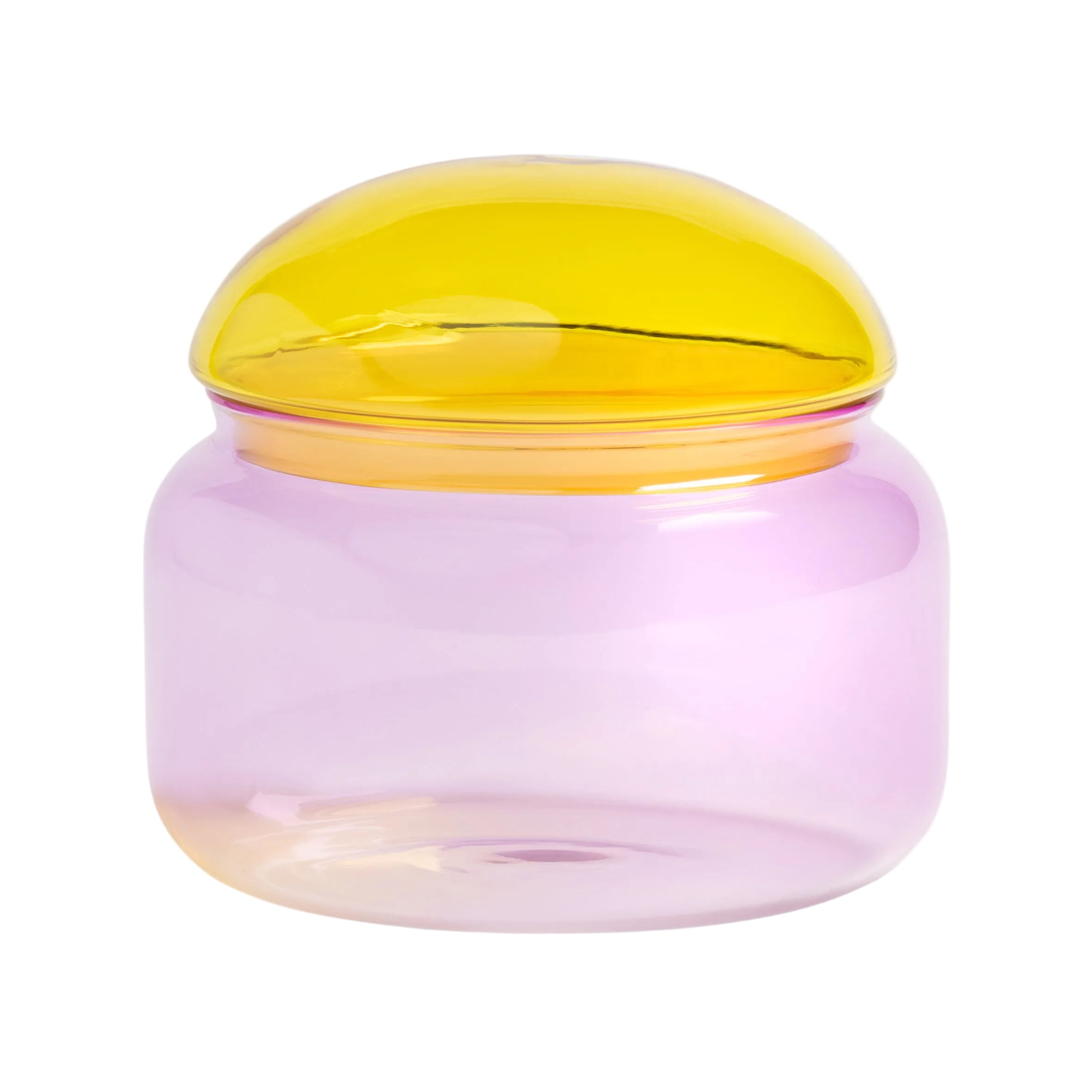 Glass container PUFFY pink with yellow lid