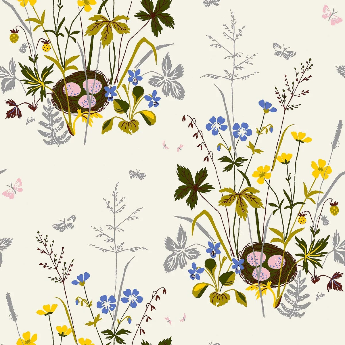 Behang met een bloemenpatroon FAGELBO crème met bruin