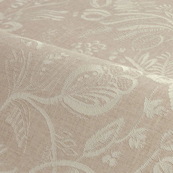 Structural wallpaper imitating embroidery with a floral and leaf motif PASTEL - SABLE sandy beige