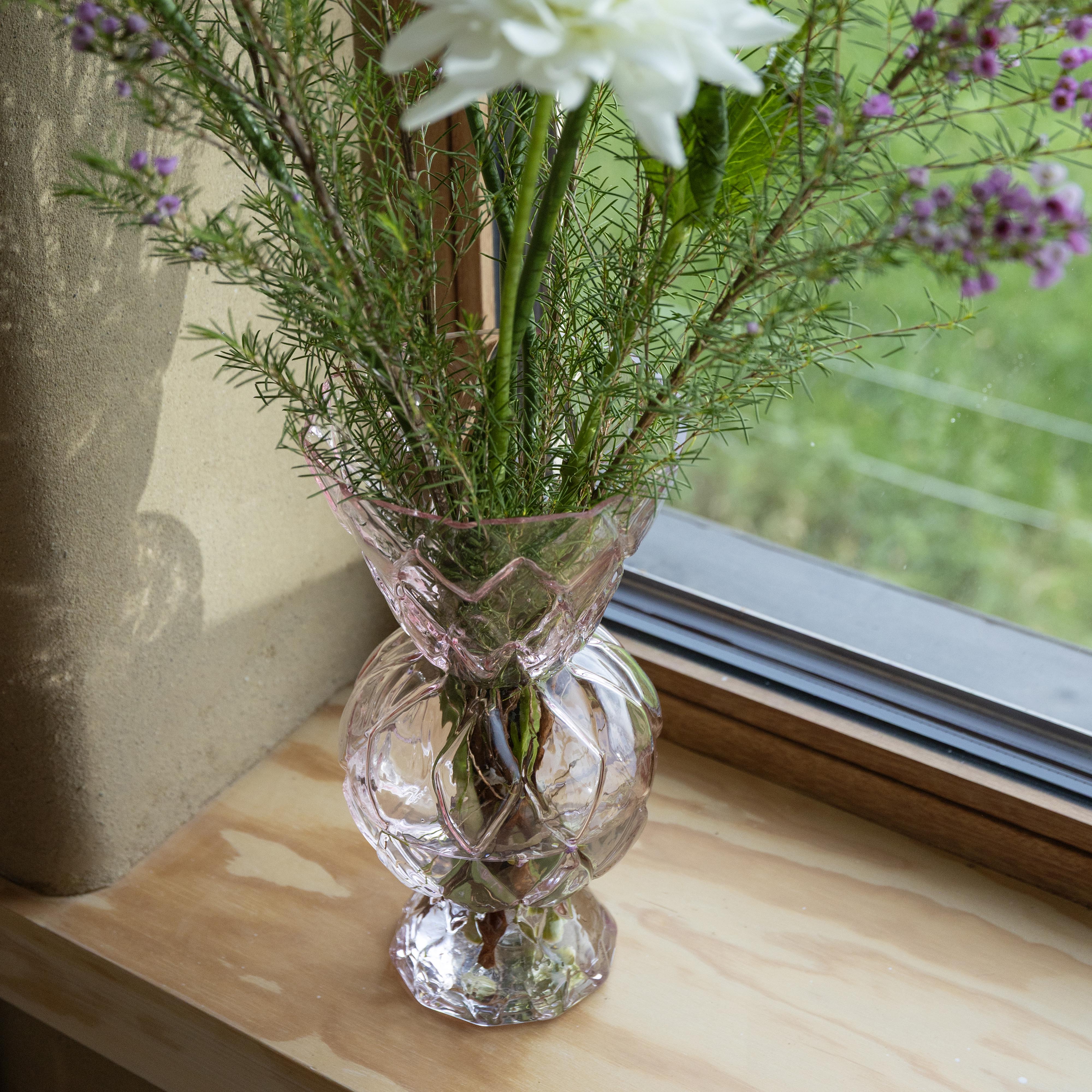 Rhombic Vase Pink Glass