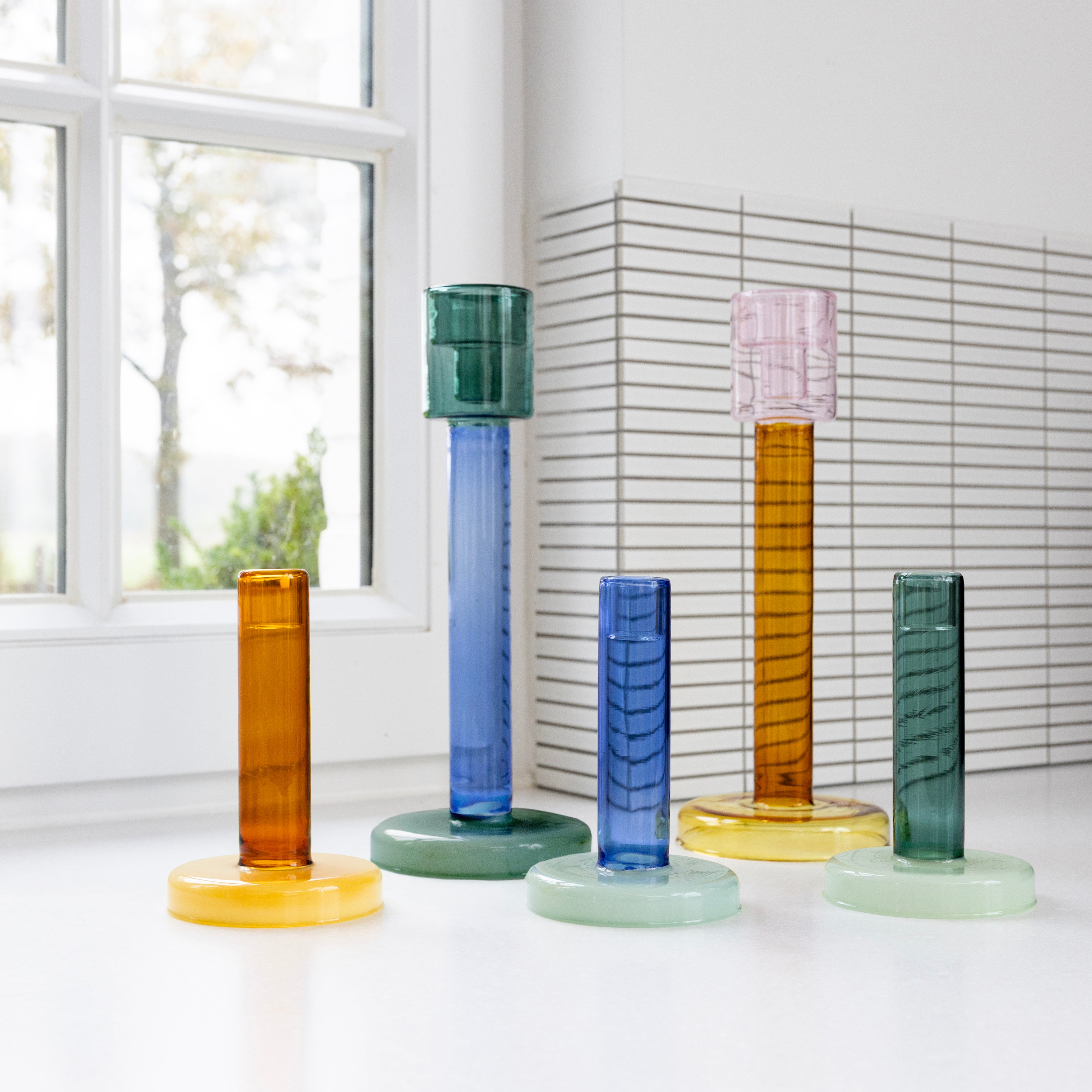 Blauwe BOLE kaarsenhouder met groen