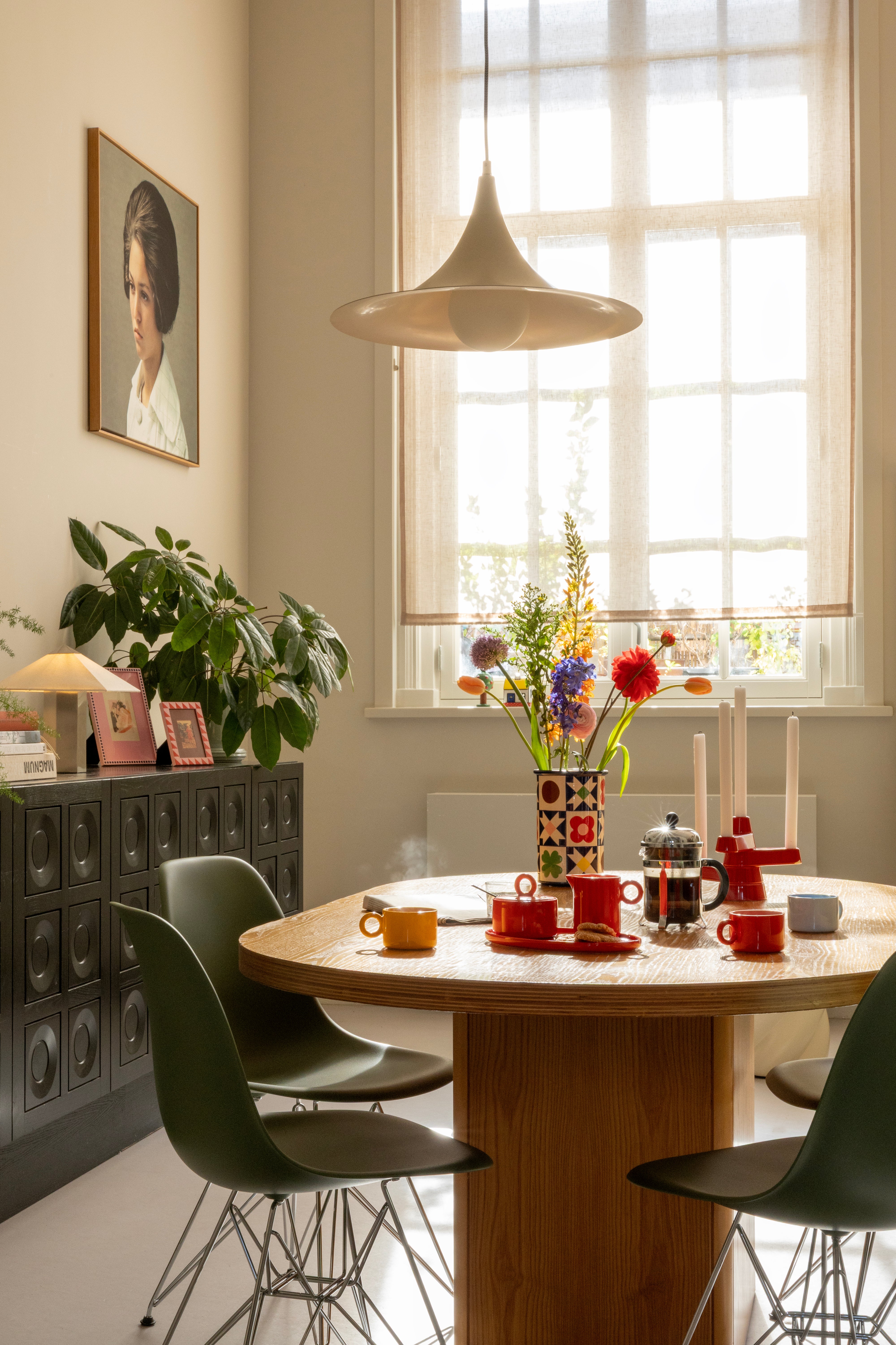 Vase PATCH QUILT blau mit Weiß und Rot