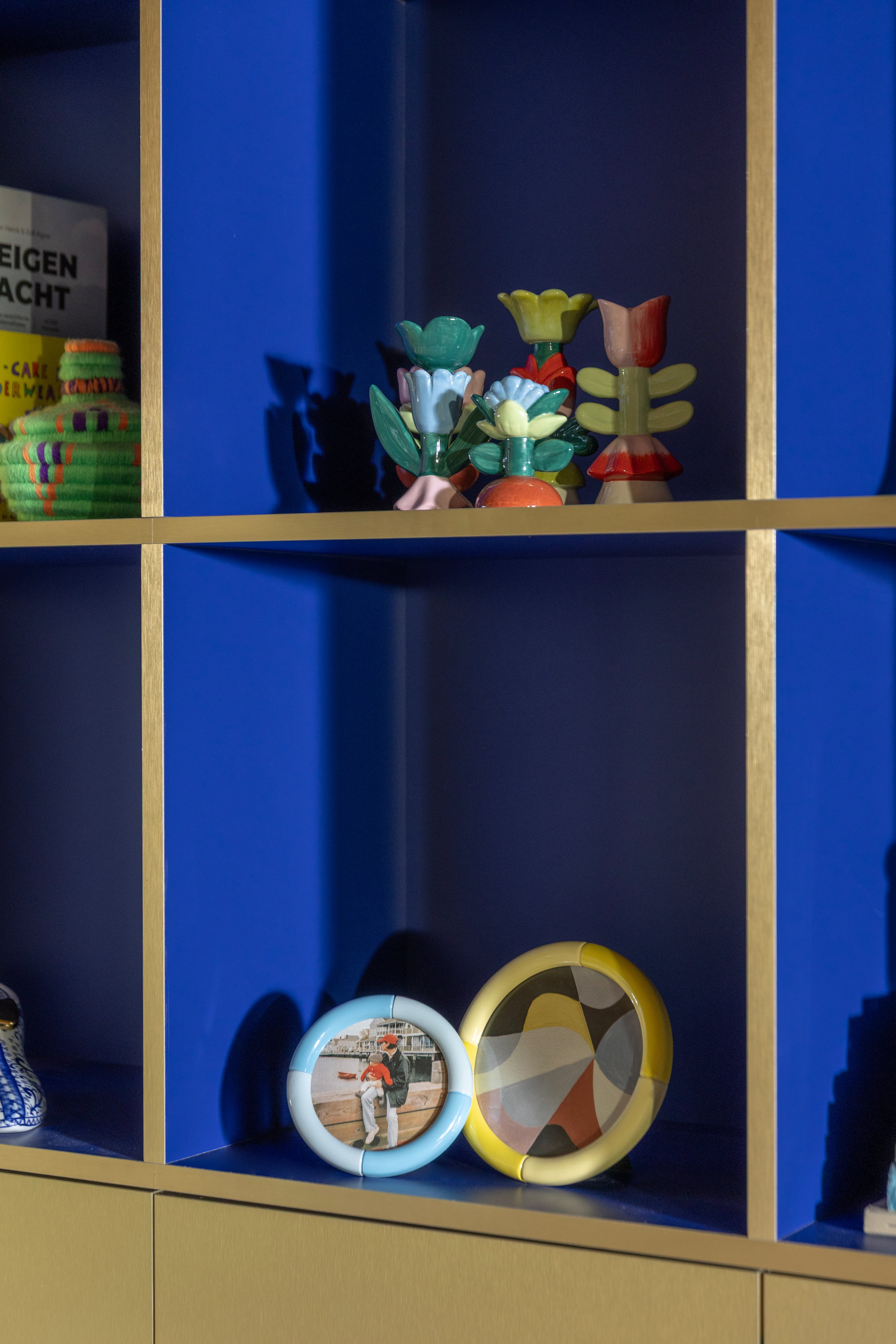 Kerzenhalter BLUME grün mit blau und rosa