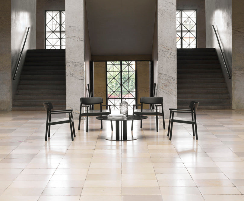 Round Coffee Table Scala sand marble top with a black base