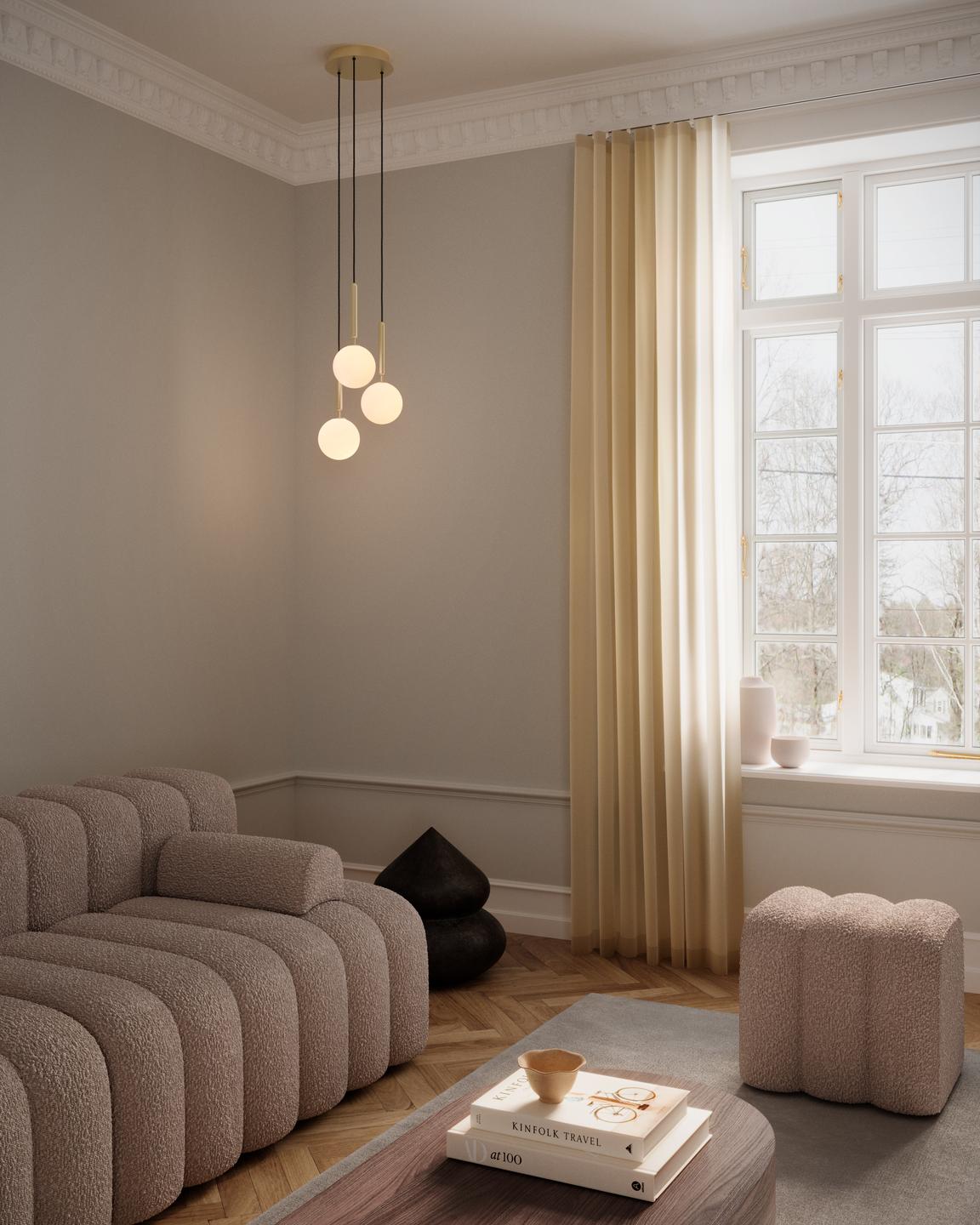 Hanglamp MIIRA 3 messing met opaalglas