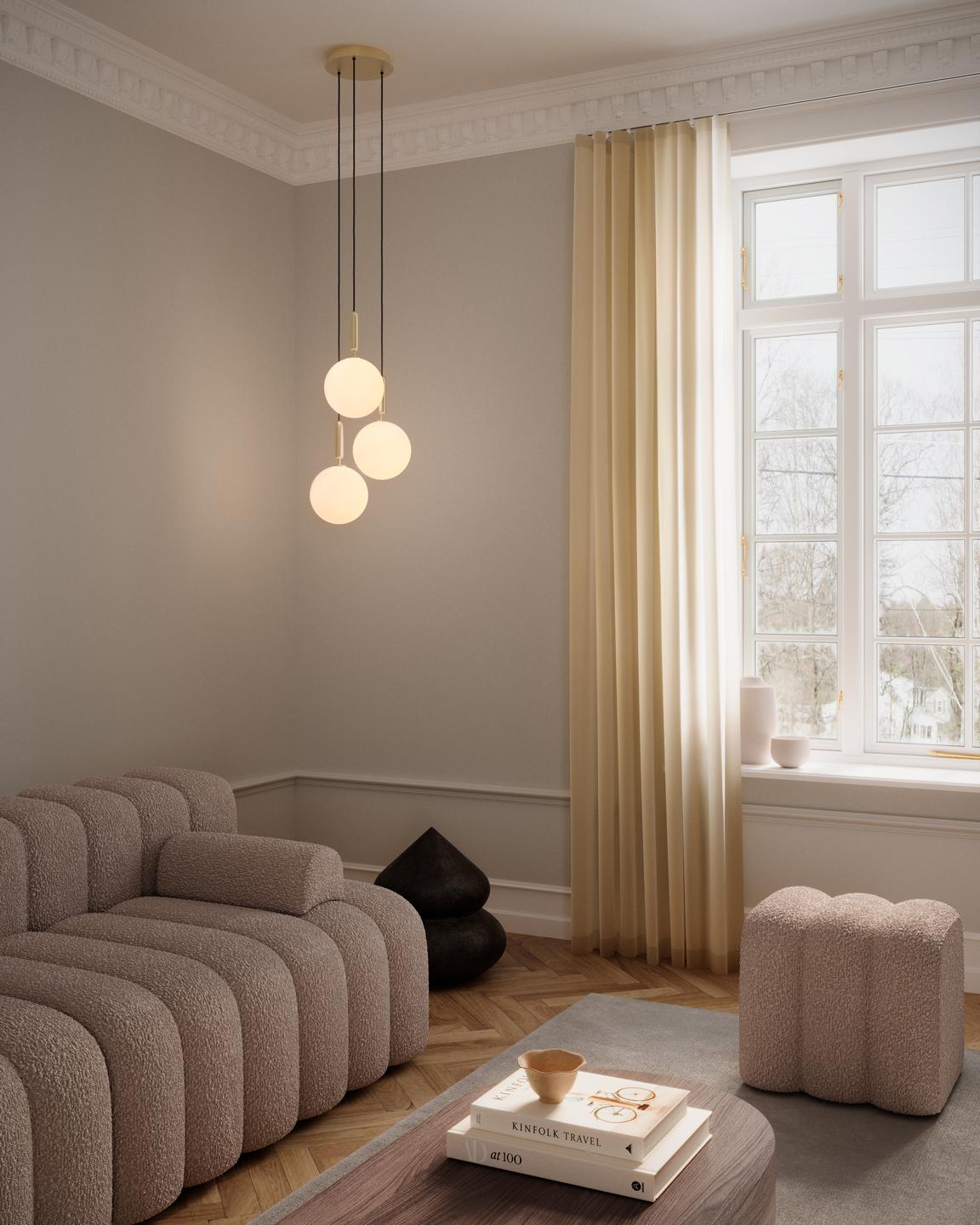 Hanglamp MIIRA 3 messing met opaalglas