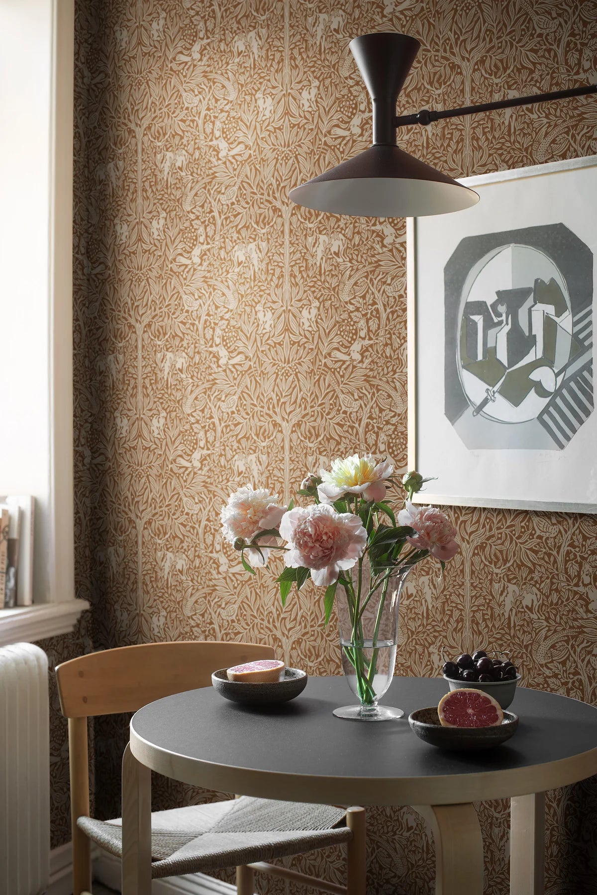 Wallpaper with a plant pattern and forest theme UNDER THE ELDER TREE brown with white