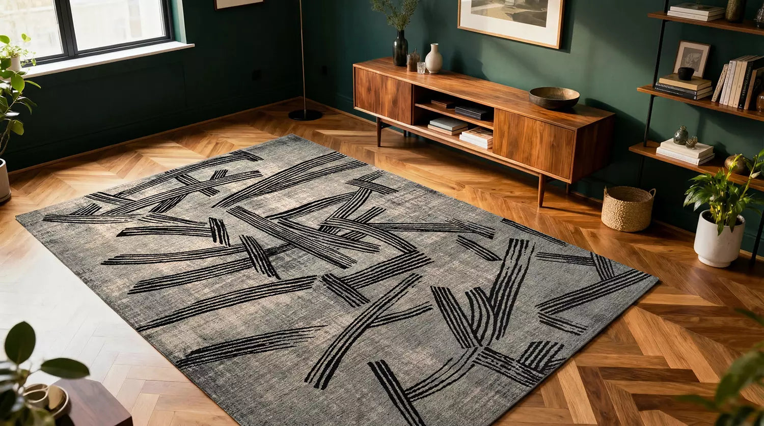 KANJI Gray Carpet with Black and Beige