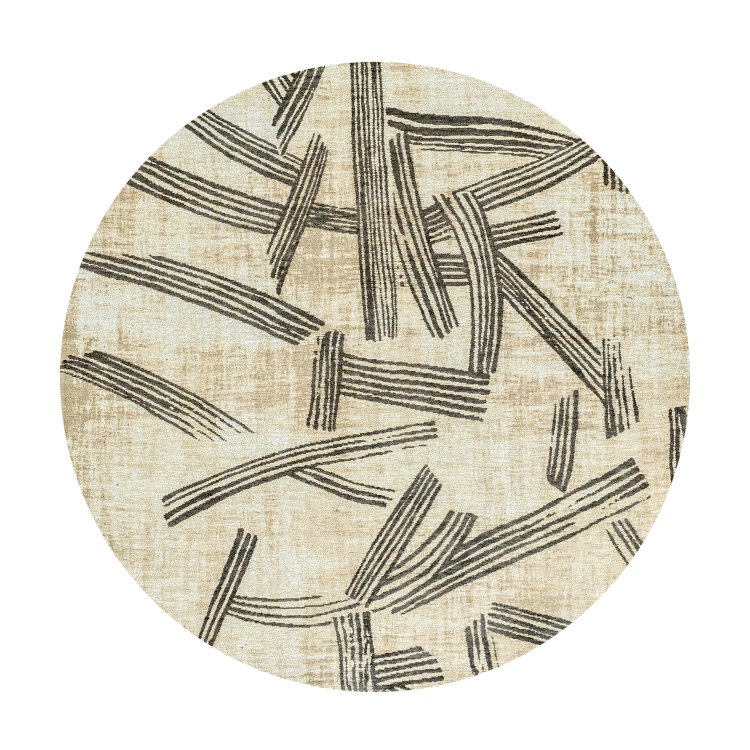 Ronde KANJI tapijt beige met zwart