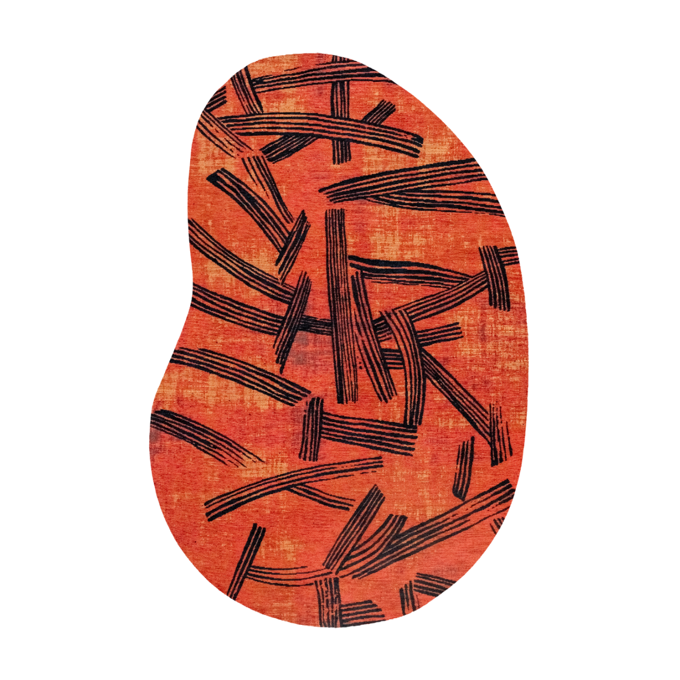 Ovaler Teppich KANJI orange mit schwarz