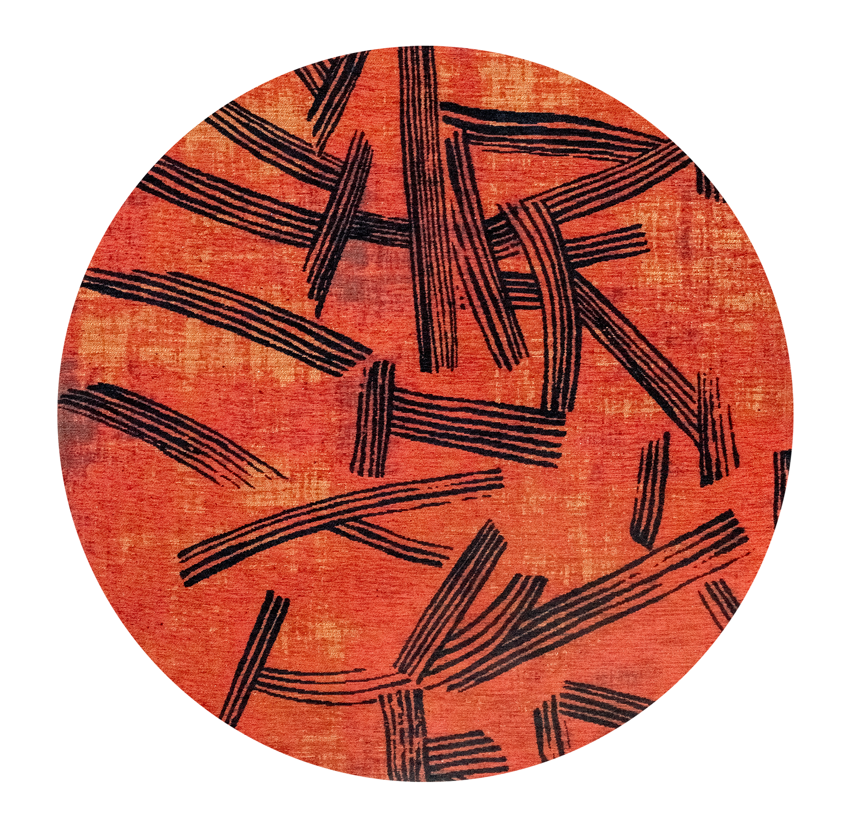 Ronde KANJI vloerkleed oranje met zwart