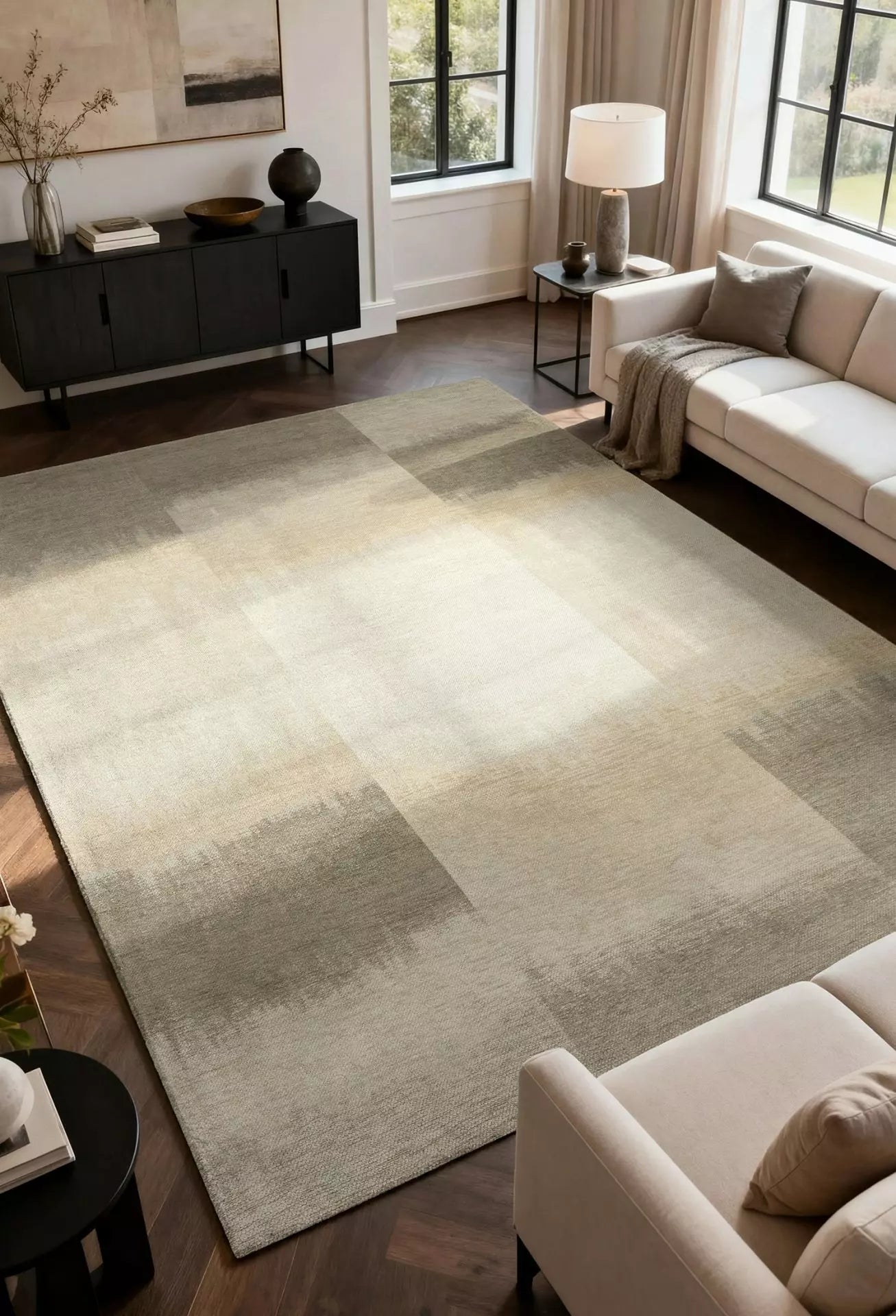 SENDAI Beige Rug with Brown