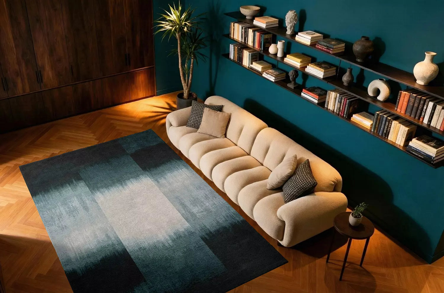 SENDAI Blue Rug with White