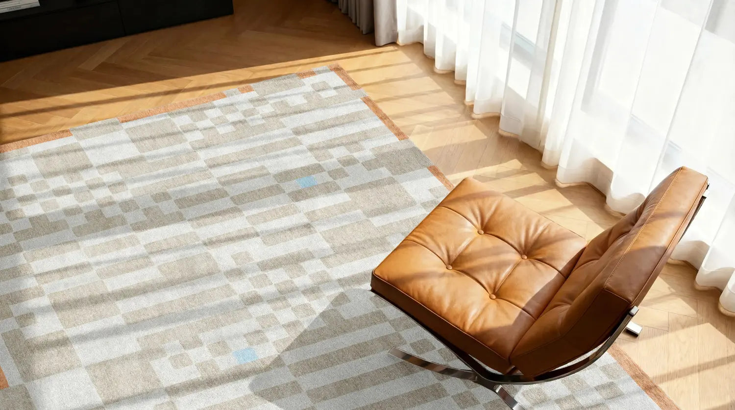 Teppich CHESS GREYHOUND beige mit Weiß und Orange