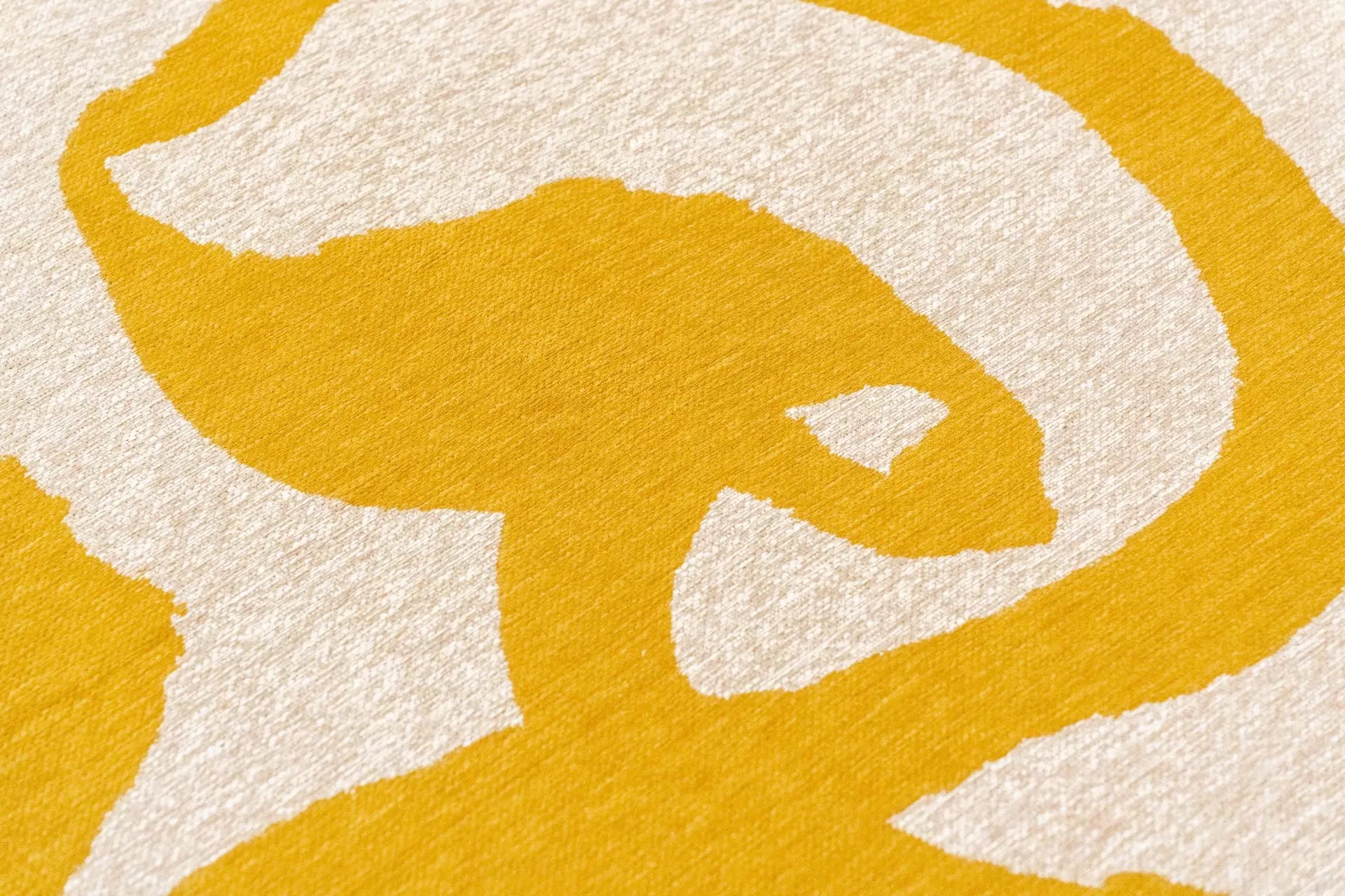 Witte ovale RIBBON tapijt met geel