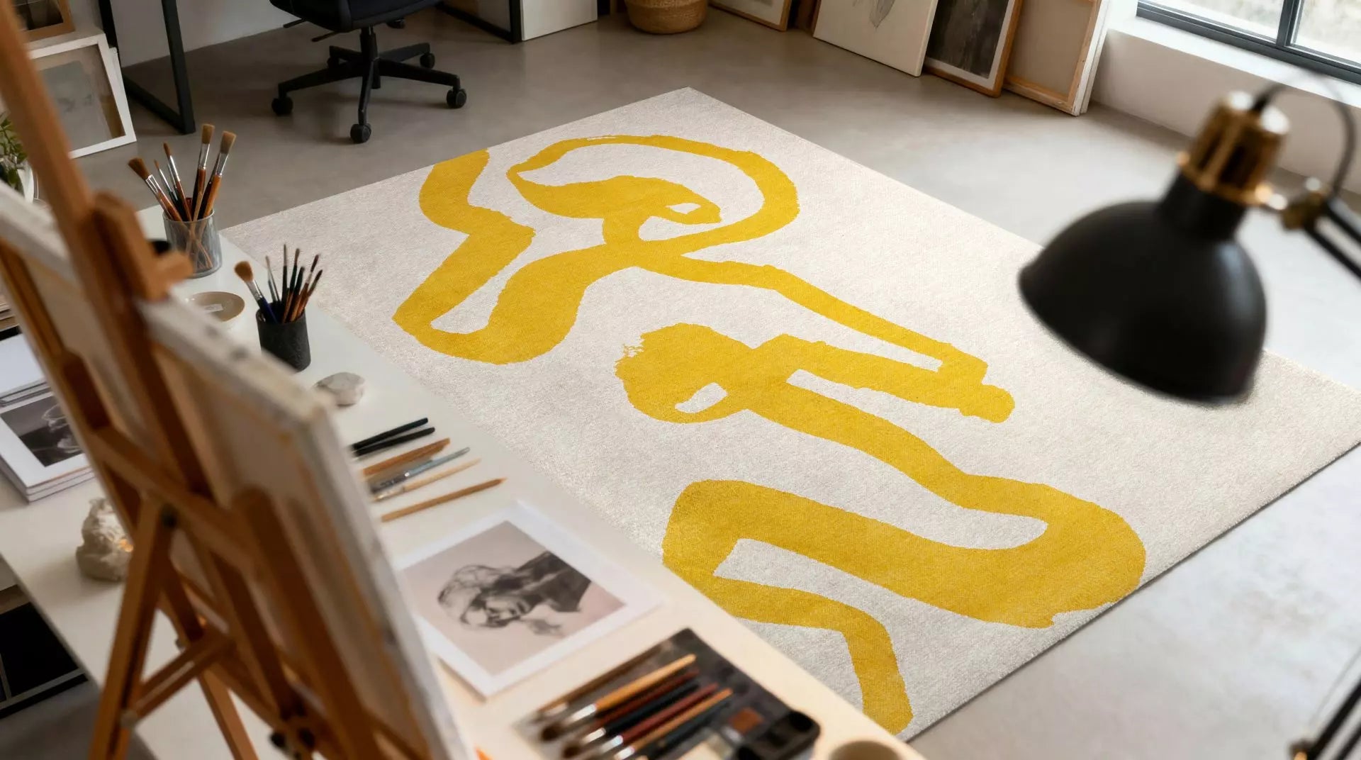 Teppich RIBBON weiß mit Gelb