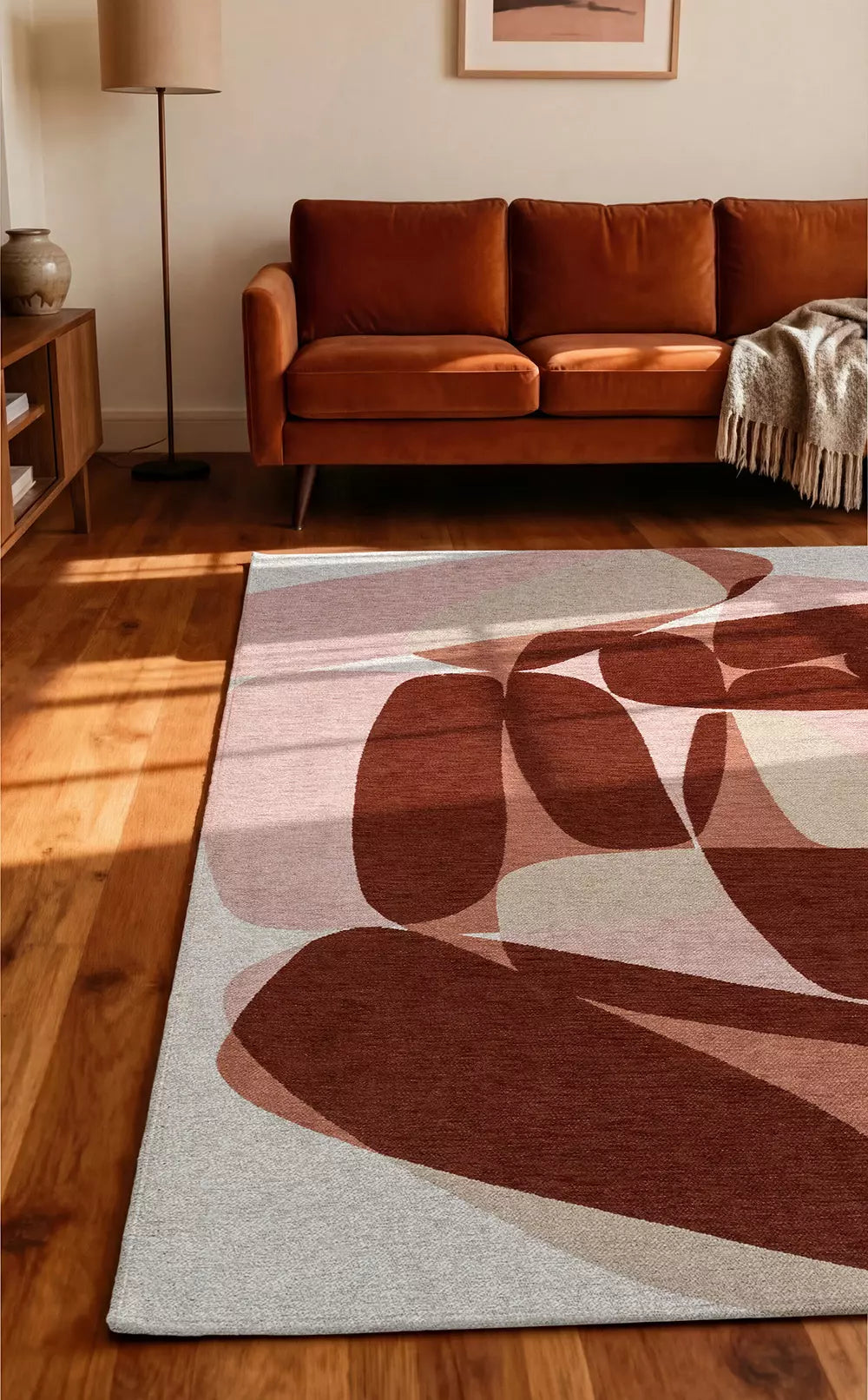 Teppich STONES beige mit Rosa und Bordeaux