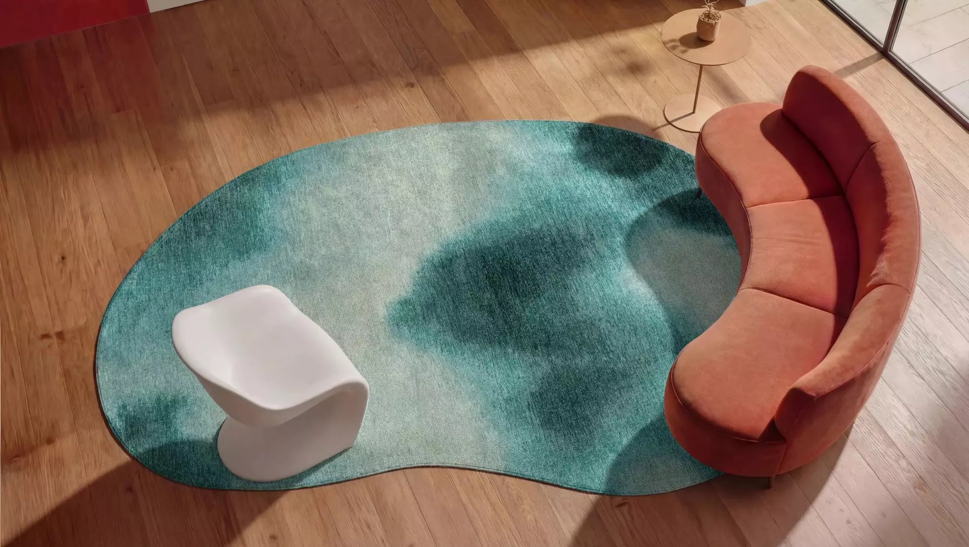 Ovale tapijt AQUARELLE LEAF lichtblauw met grijs