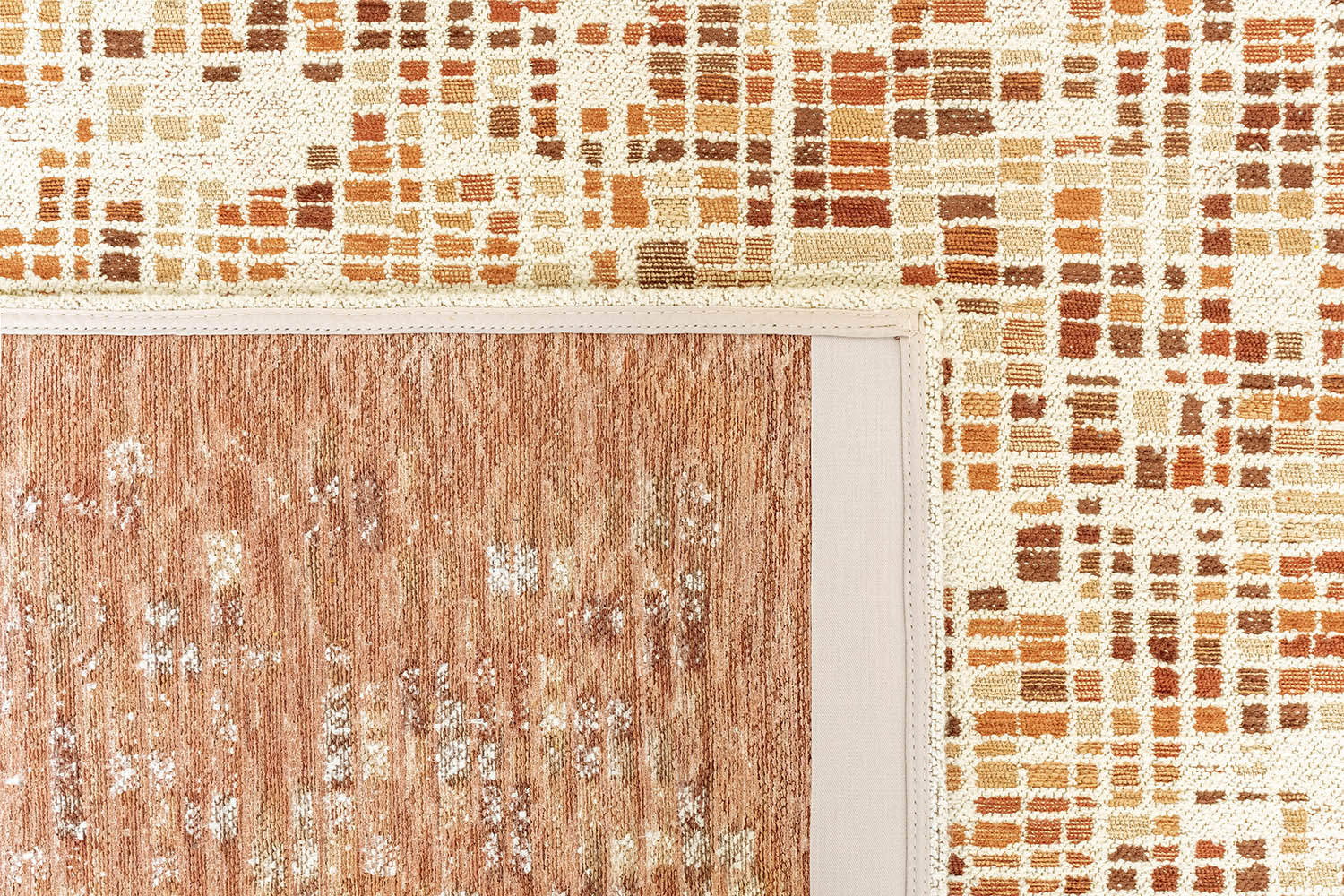 CUBIK beige vloerkleed met oranje en bordeaux