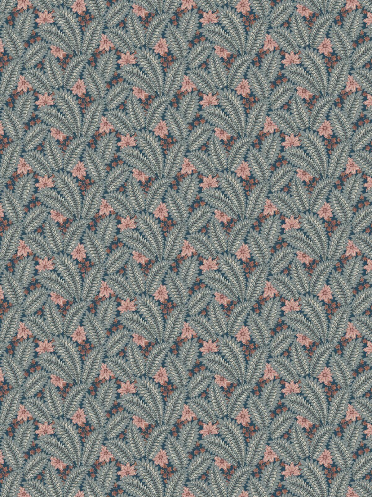 Hidden Ivy Blue and Green Leaf Pattern Wallpaper