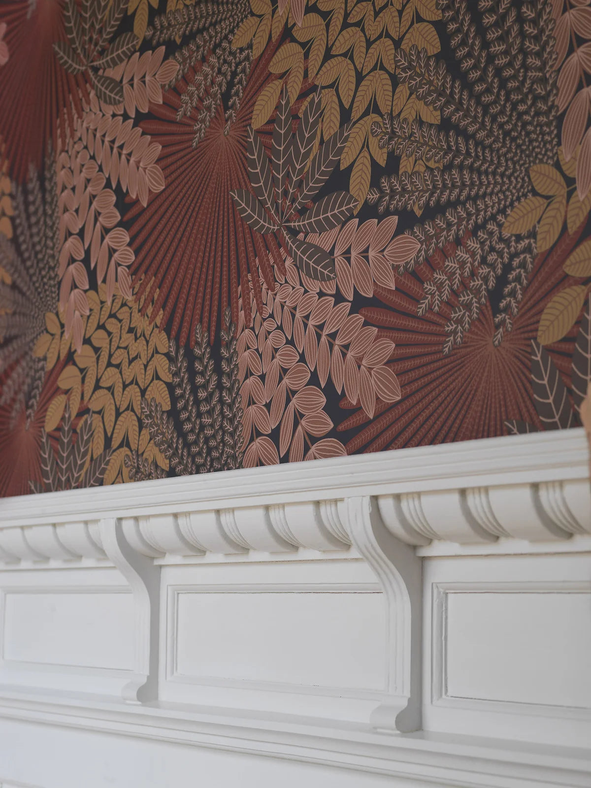 Orange Velvet Leaves Floral Wallpaper with Red