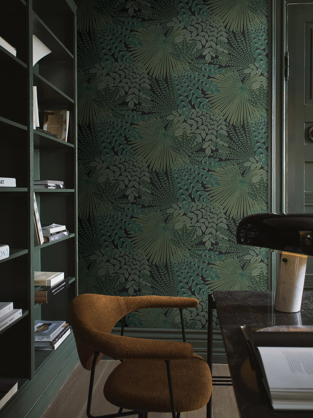 Green Velvet Leaves Plant Motif Wallpaper