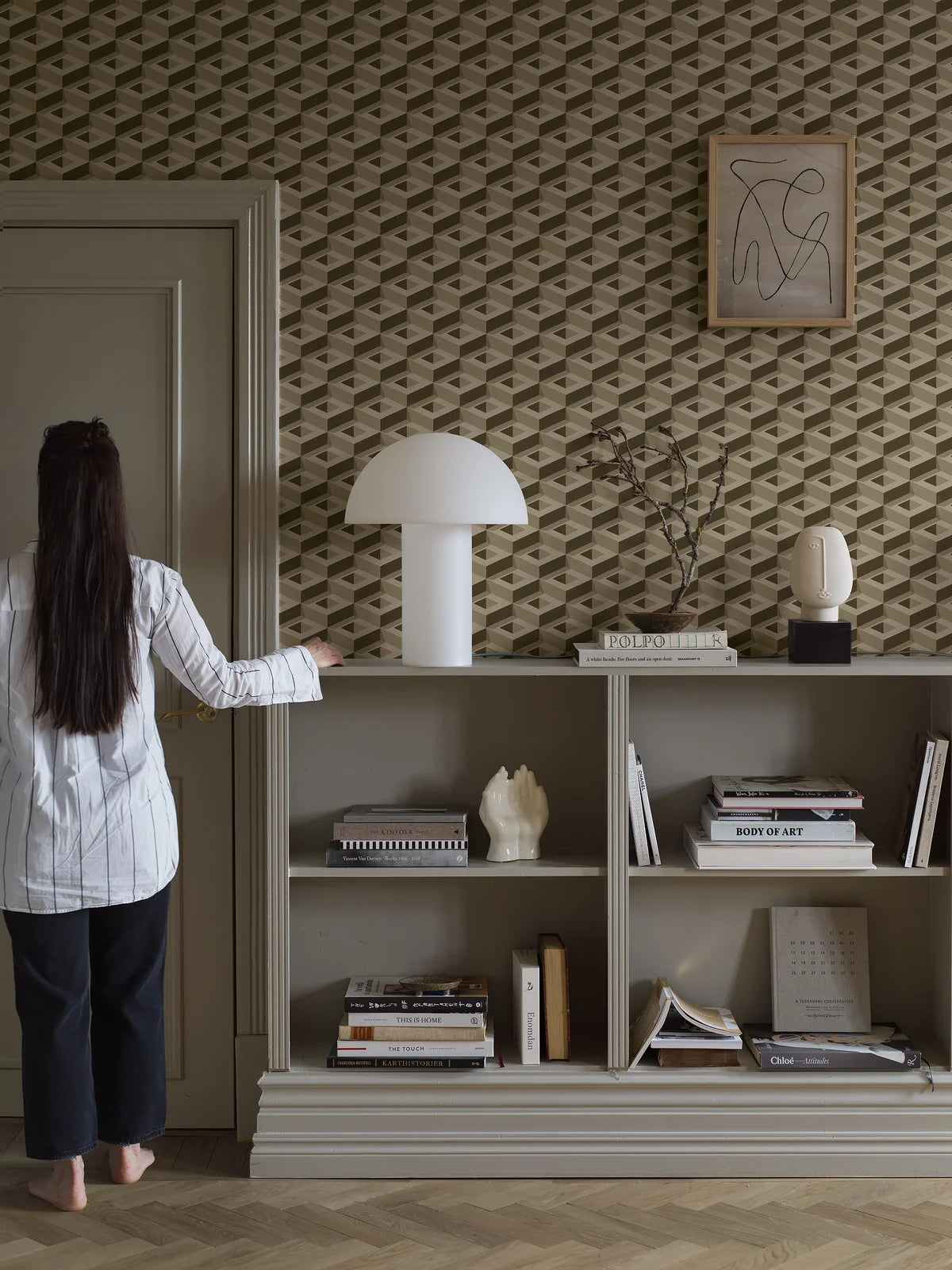 Wandbild mit geometrischem 3D-Motiv BOXEN beige mit braun