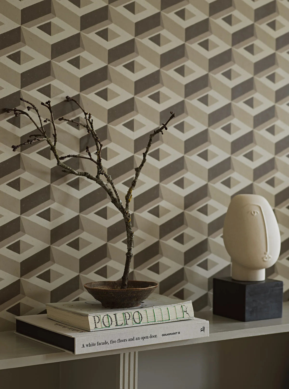 3D BOXES Beige and Brown Geometric Pattern Mural