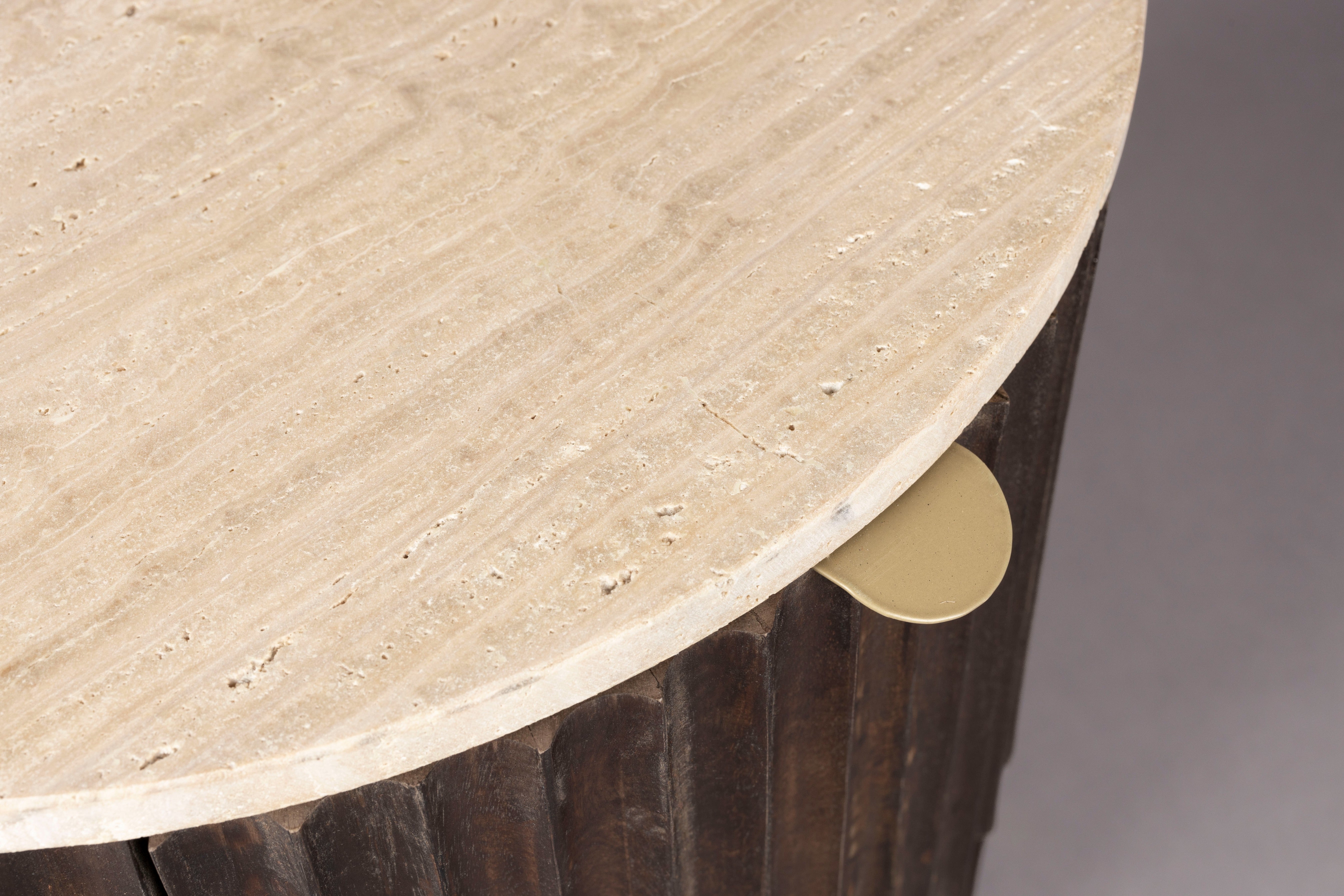 MARLOW side table travertine with wooden base