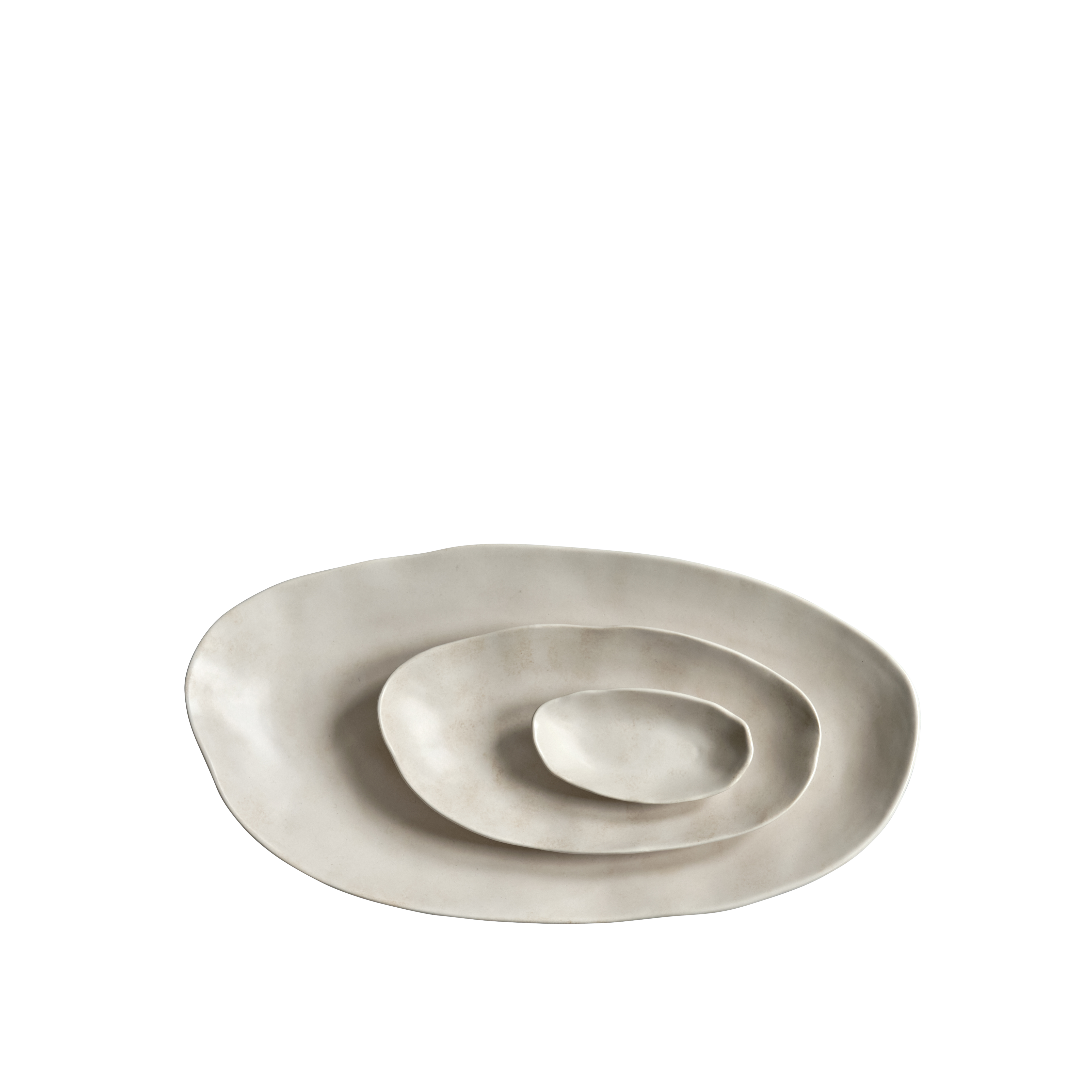 Set van ovale dienbladen NATIVE witte steengoed