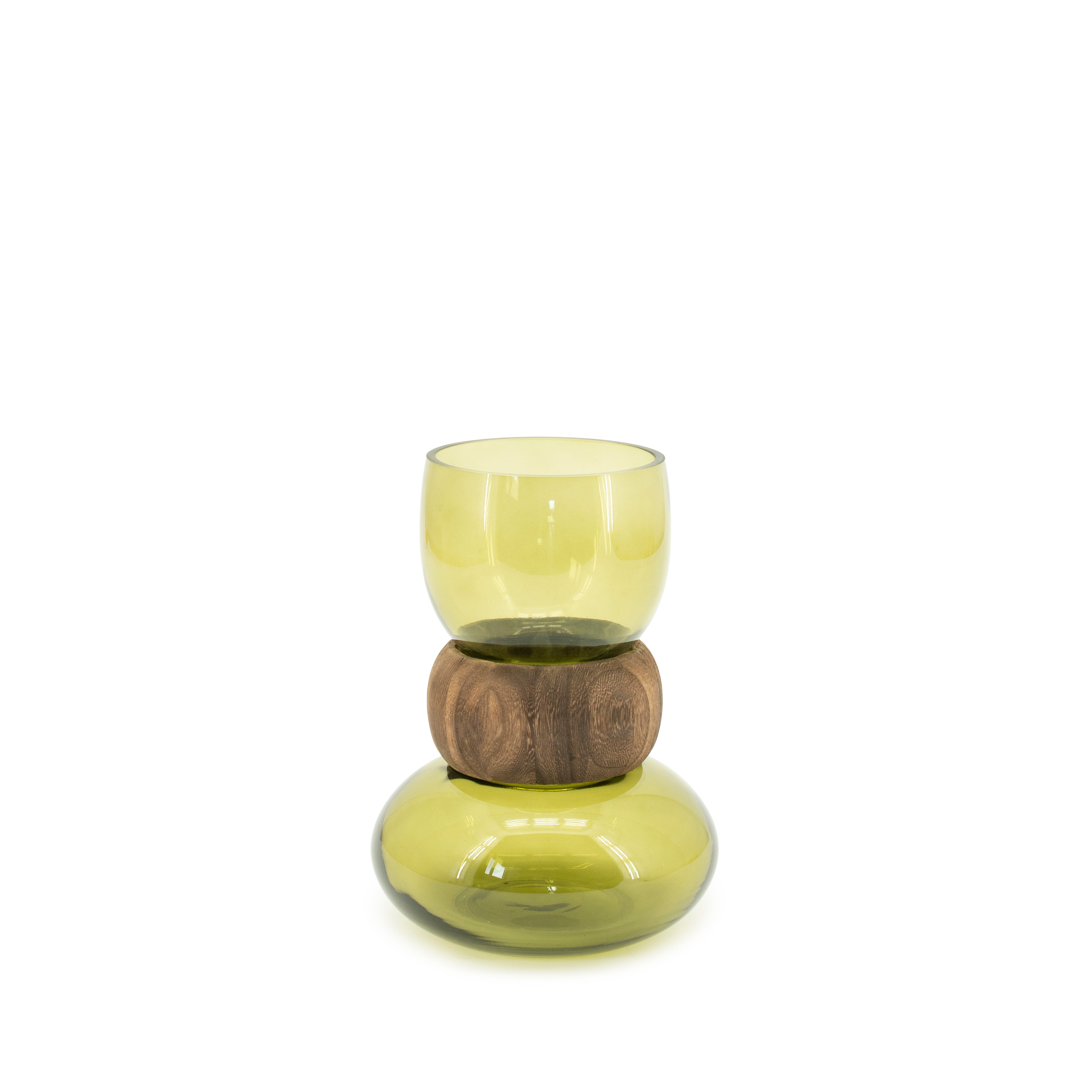 Vase VERRA grünes Glas mit Holz