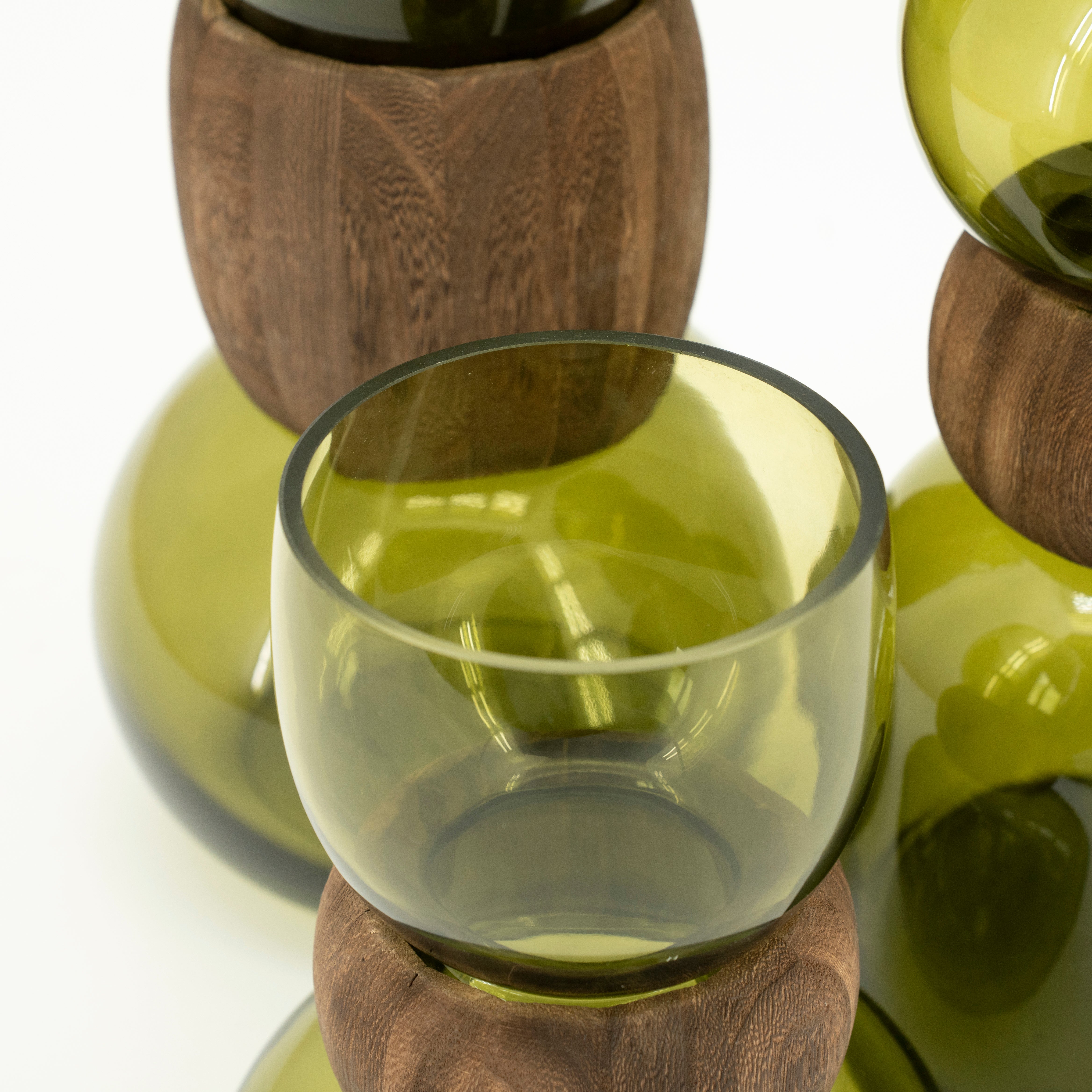 Vase VERRA grünes Glas mit Holz