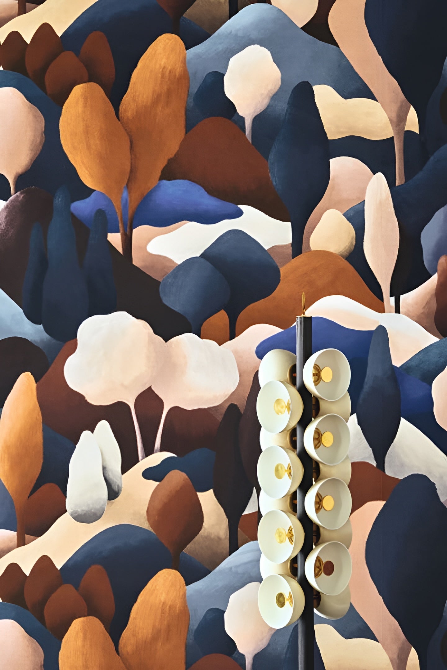 Textielbehang met plantaal motief ORÉE - BLAUW ELEKTRISCH/MAHONIE blauw met oranje