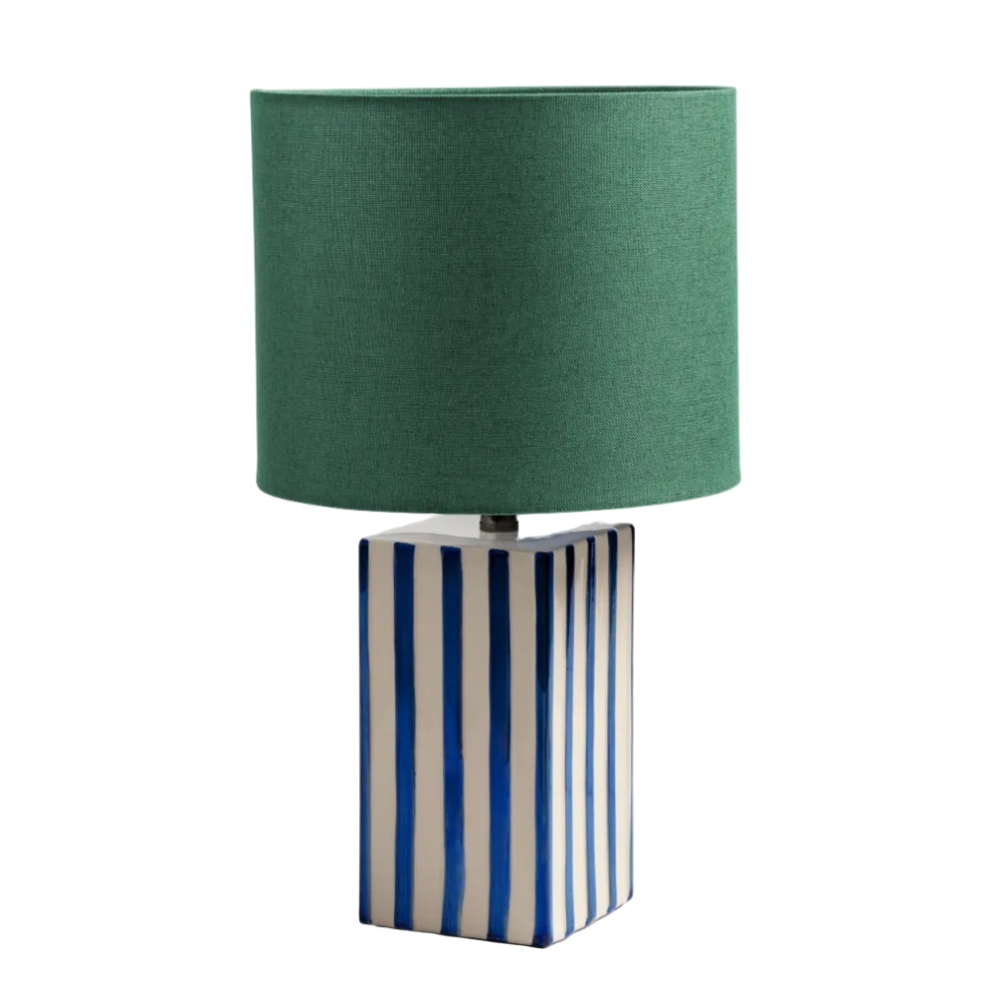 STREAK blue and white table lamp with green shade