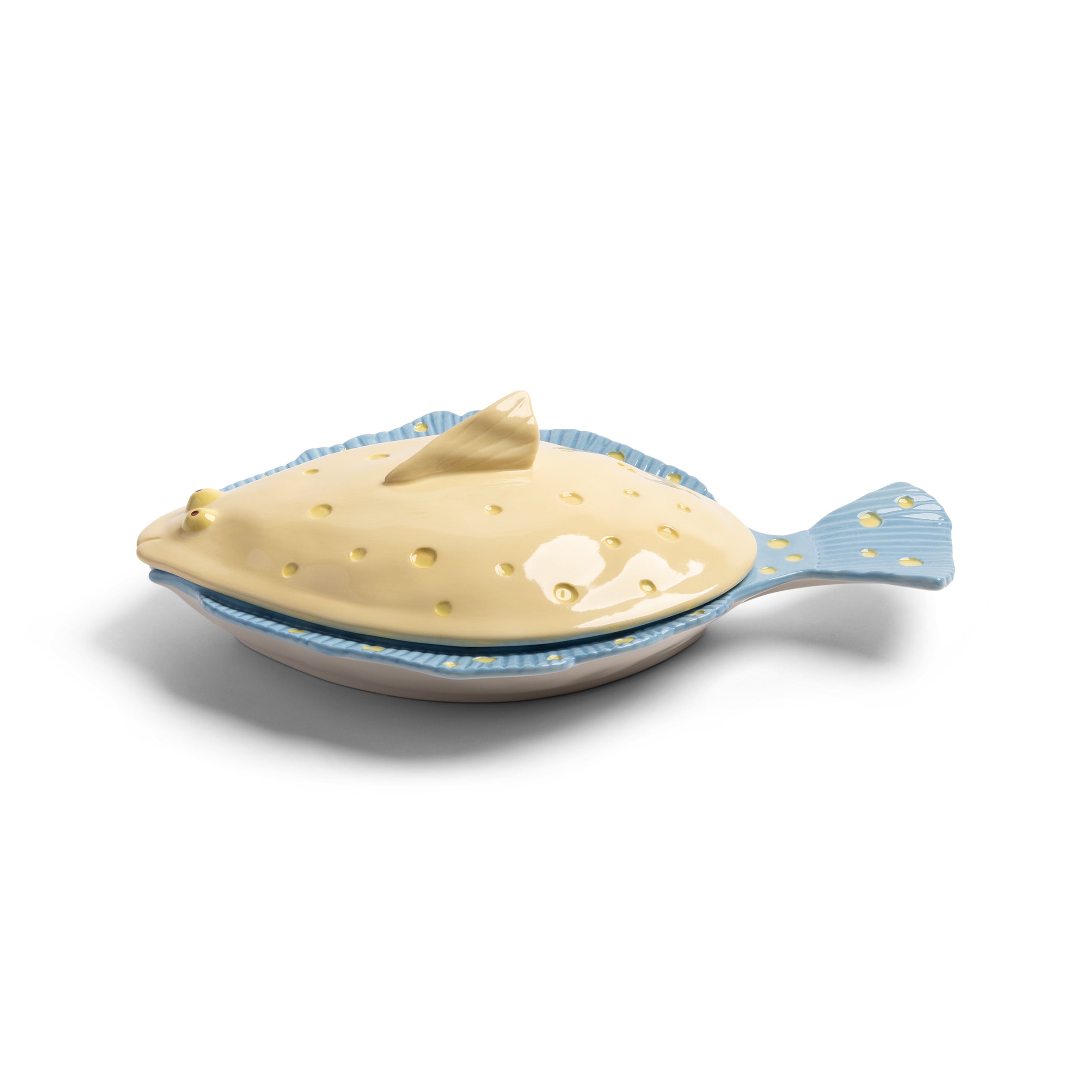 Grote schaal met deksel PLAICE geel met blauw