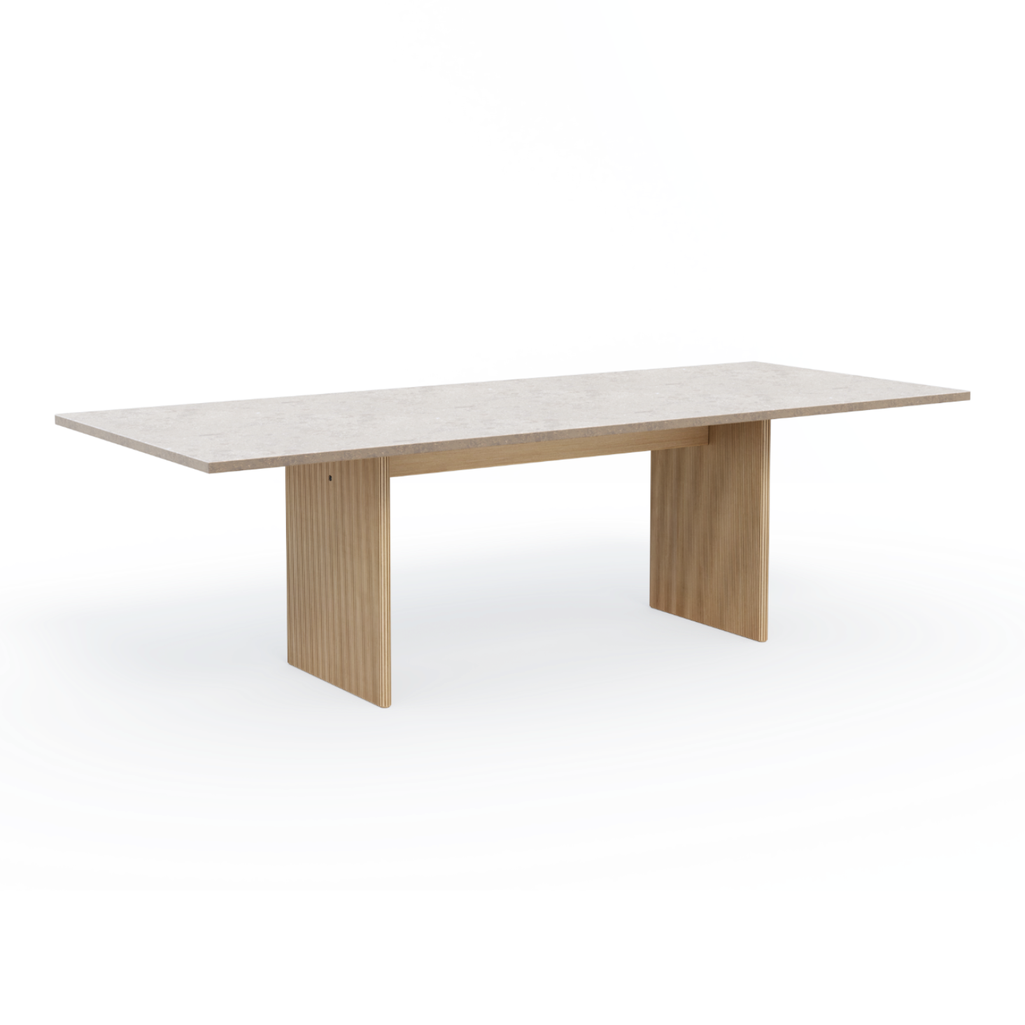 Tafel CABIN grijs kalksteenblad met lichte eiken basis