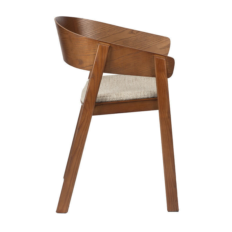 Eetstoel EDO beige met een donkere houten basis