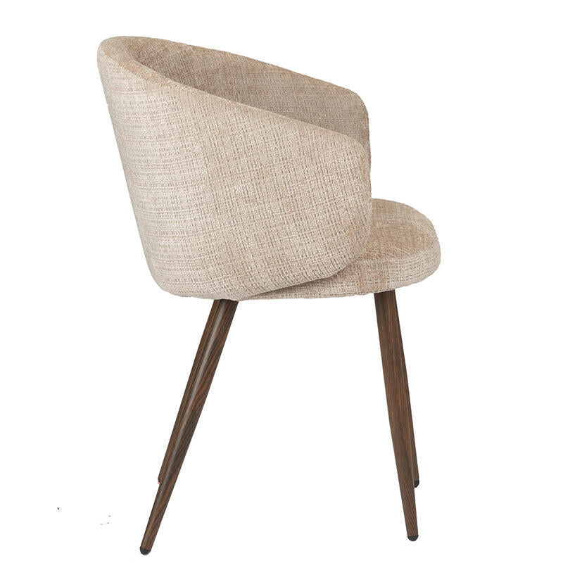 Stoel LUNA crème beige met een donkere houten basis
