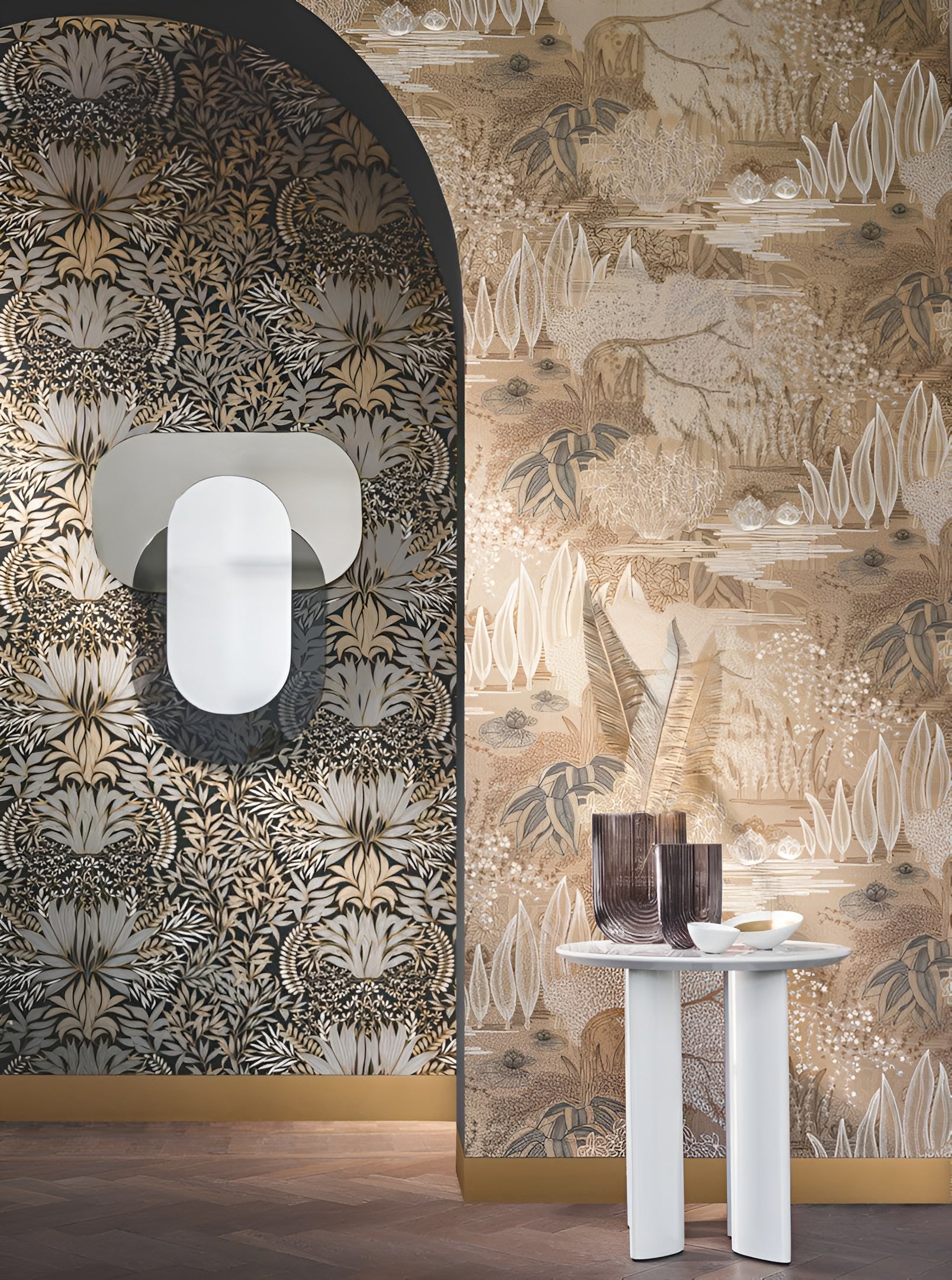 Tapete mit Pflanzenmotiv CHARDON - WEISS/GOLD weiß mit goldenen Akzenten