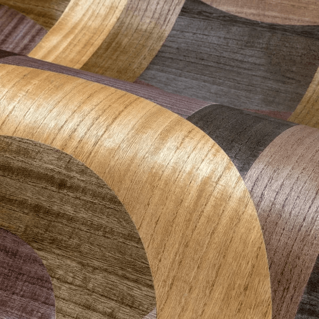 Geweven behang met geometrisch art deco patroon TRAVERSÉE - AUBERGINE EIK donkerbruin